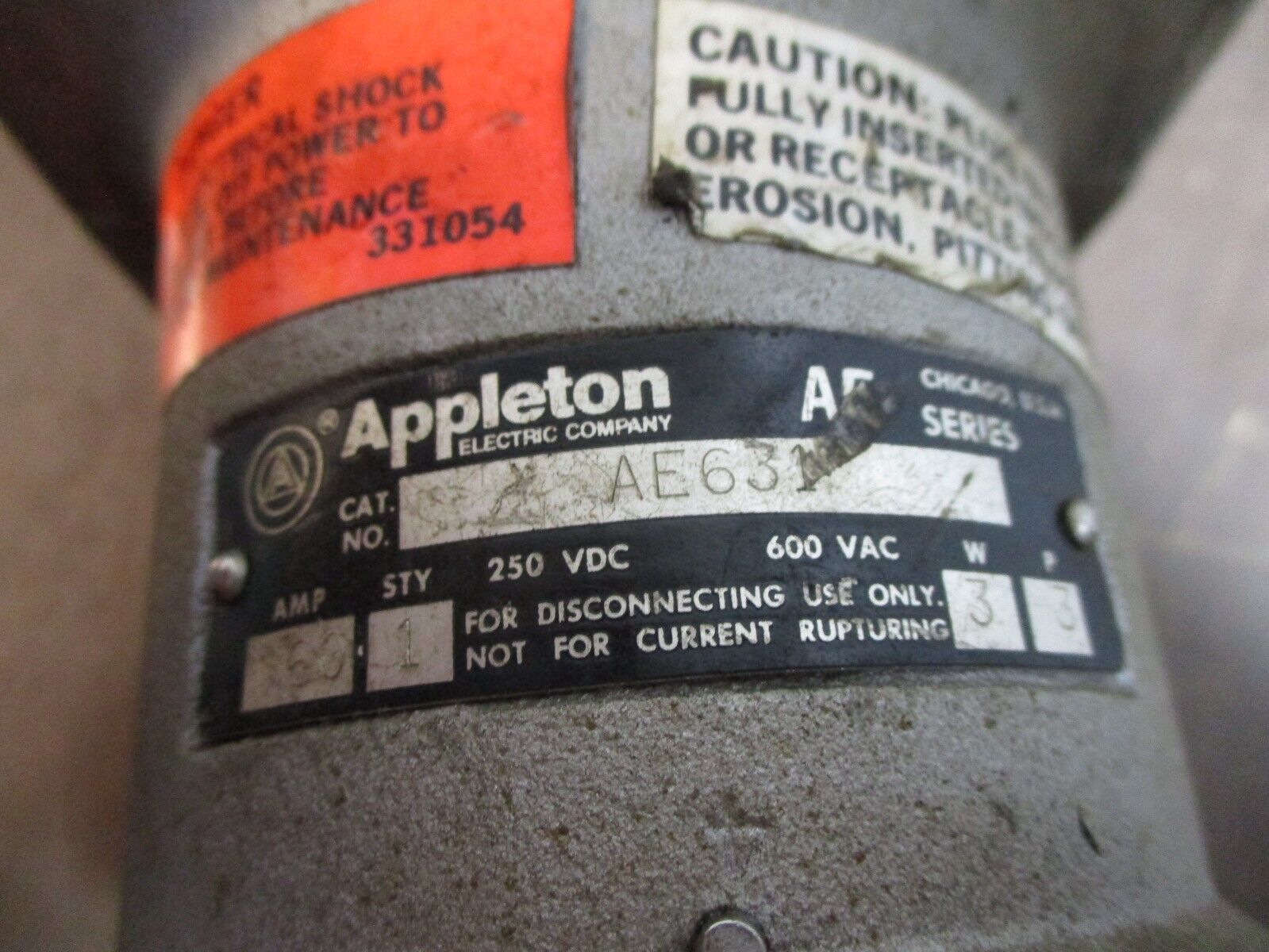 Appleton  Receptacle   AE631  60A  600V  3P  3W Used