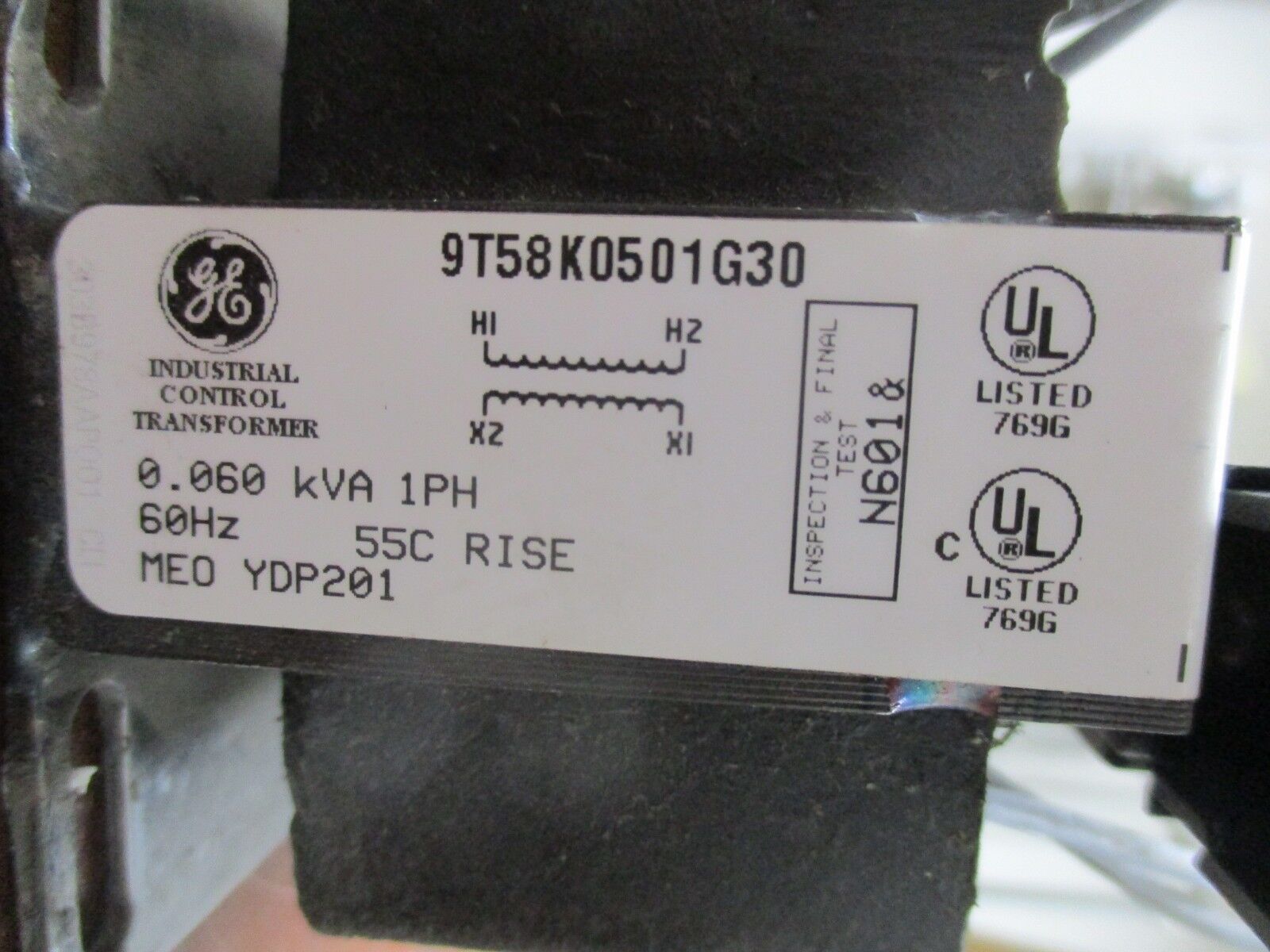 GE Control Transformer 9T58K0501G30 0.060KVA Pri: 480V Sec: 120V 60Hz 1Ph Used