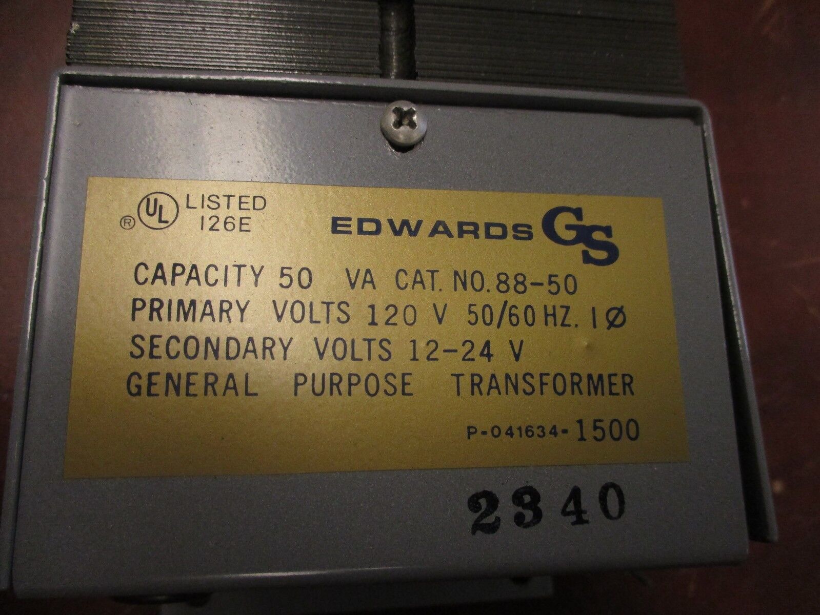 Edwards Transformer 88-50 50VA Pri: 120V Sec: 12-24V 50/60Hz 1Ph Used