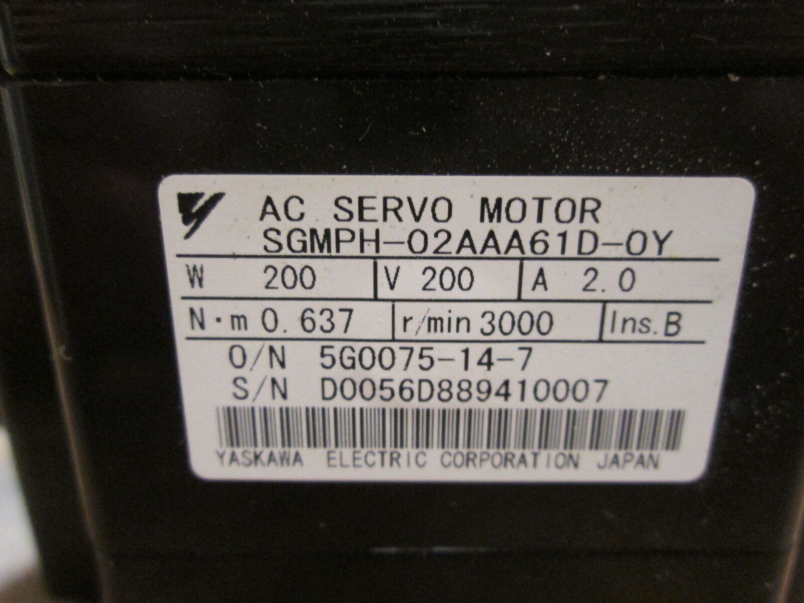 Omron AC Servo Motor w/ Reducer SGMPH-02AAA61D-0Y 200W 3000RPM 200V 2A Used