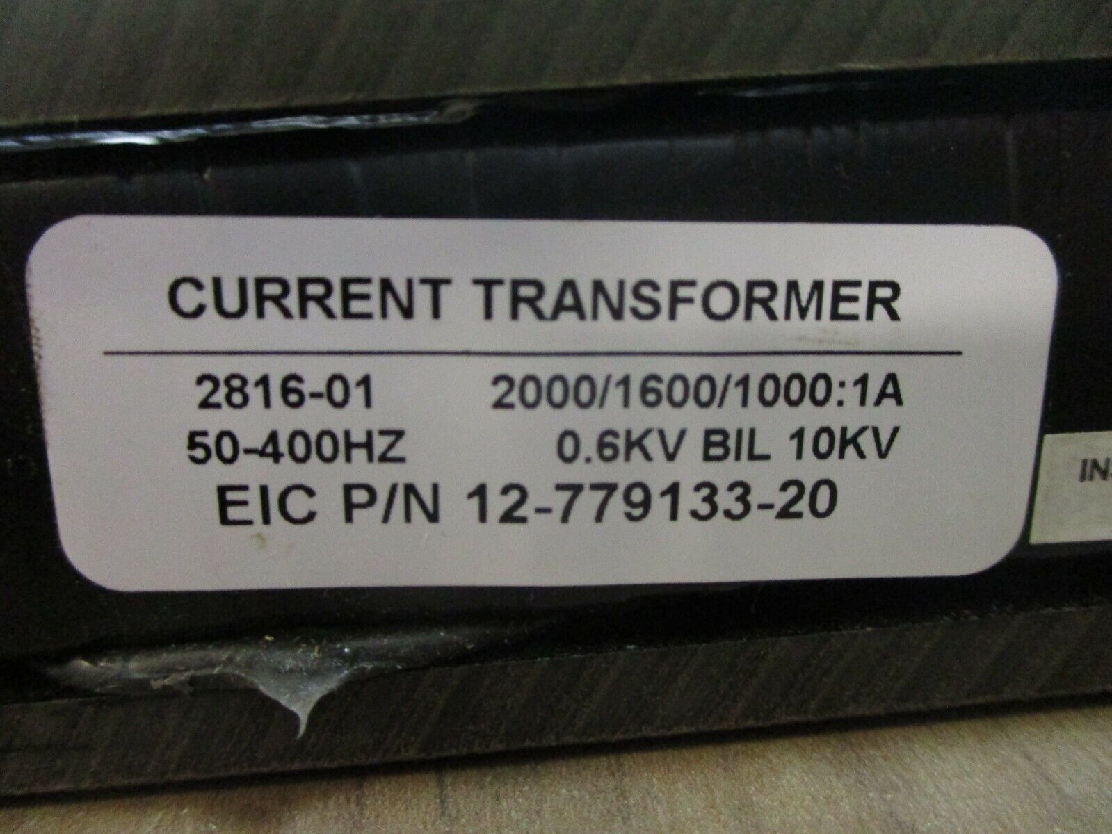 EIC Current Transformer 12-779133-20 Ratio 2000/1600/1000:1A 600V 50-400Hz Used