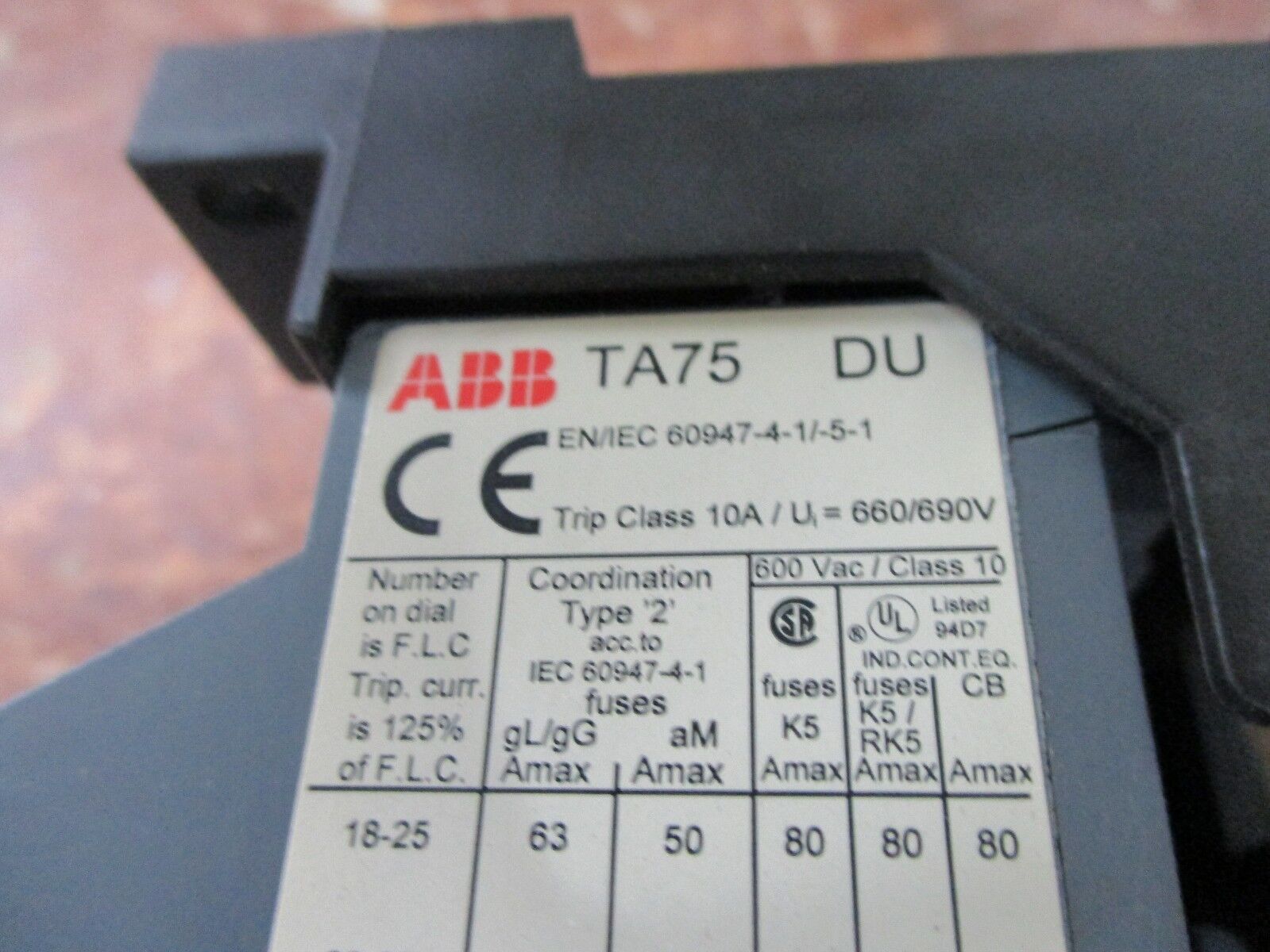 ABB Solid State Overload w/Din Rail Adaptor TA75 DU Trip: 45-63A Used