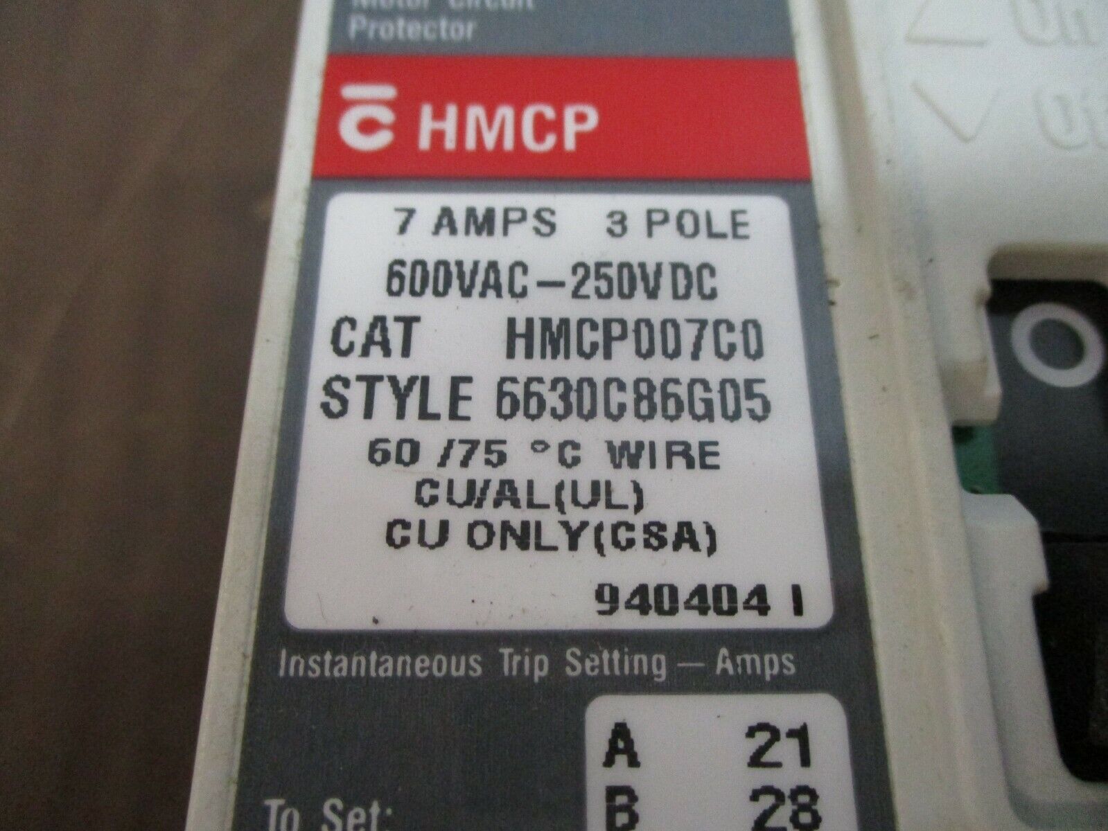 Westinghouse Circuit Breaker HMCP007C0 7A 600V 3P Used