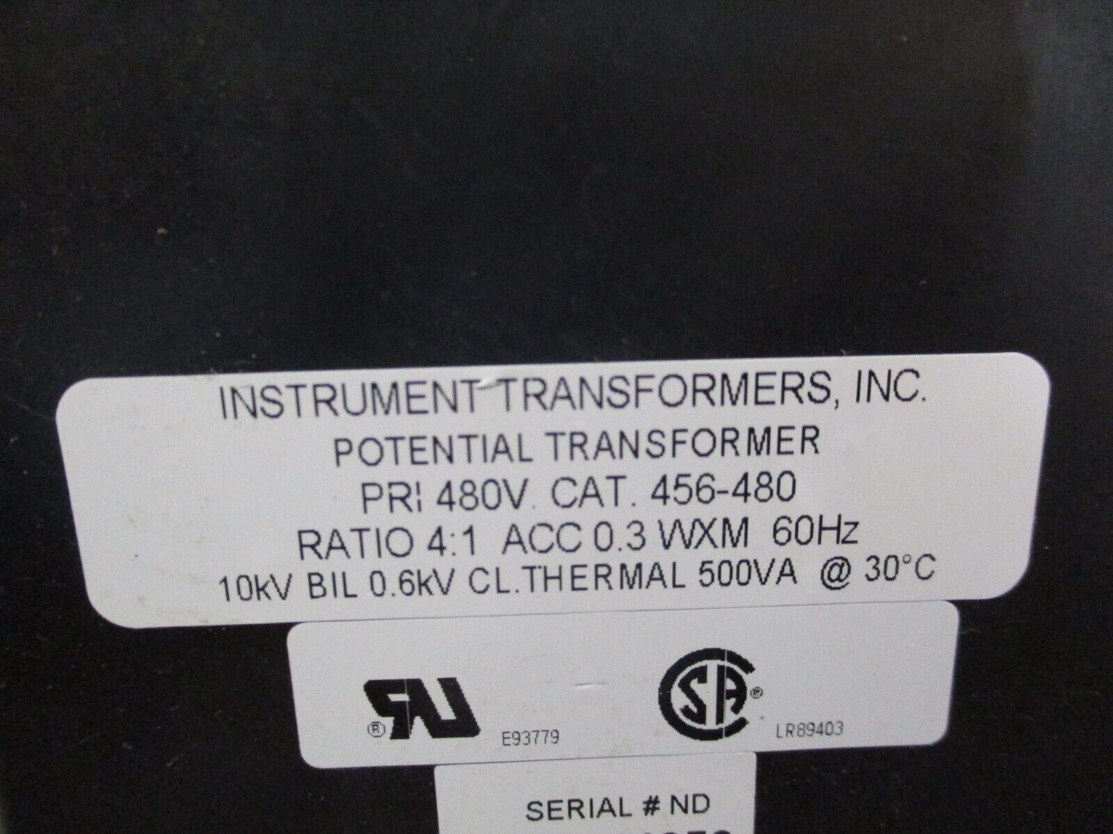 Instrument Transformers Potential Transformer 456-480 Pri: 480V Ratio 4:1 60Hz