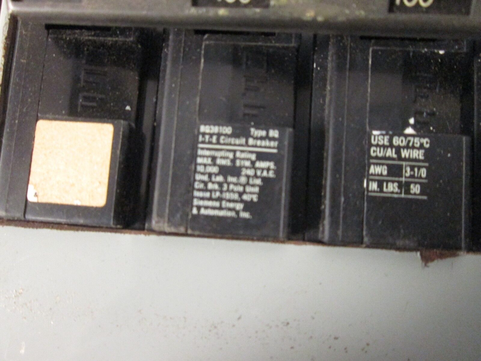 ITE Enclosed Circuit Breaker BQ3100 100A 4P 240V Used