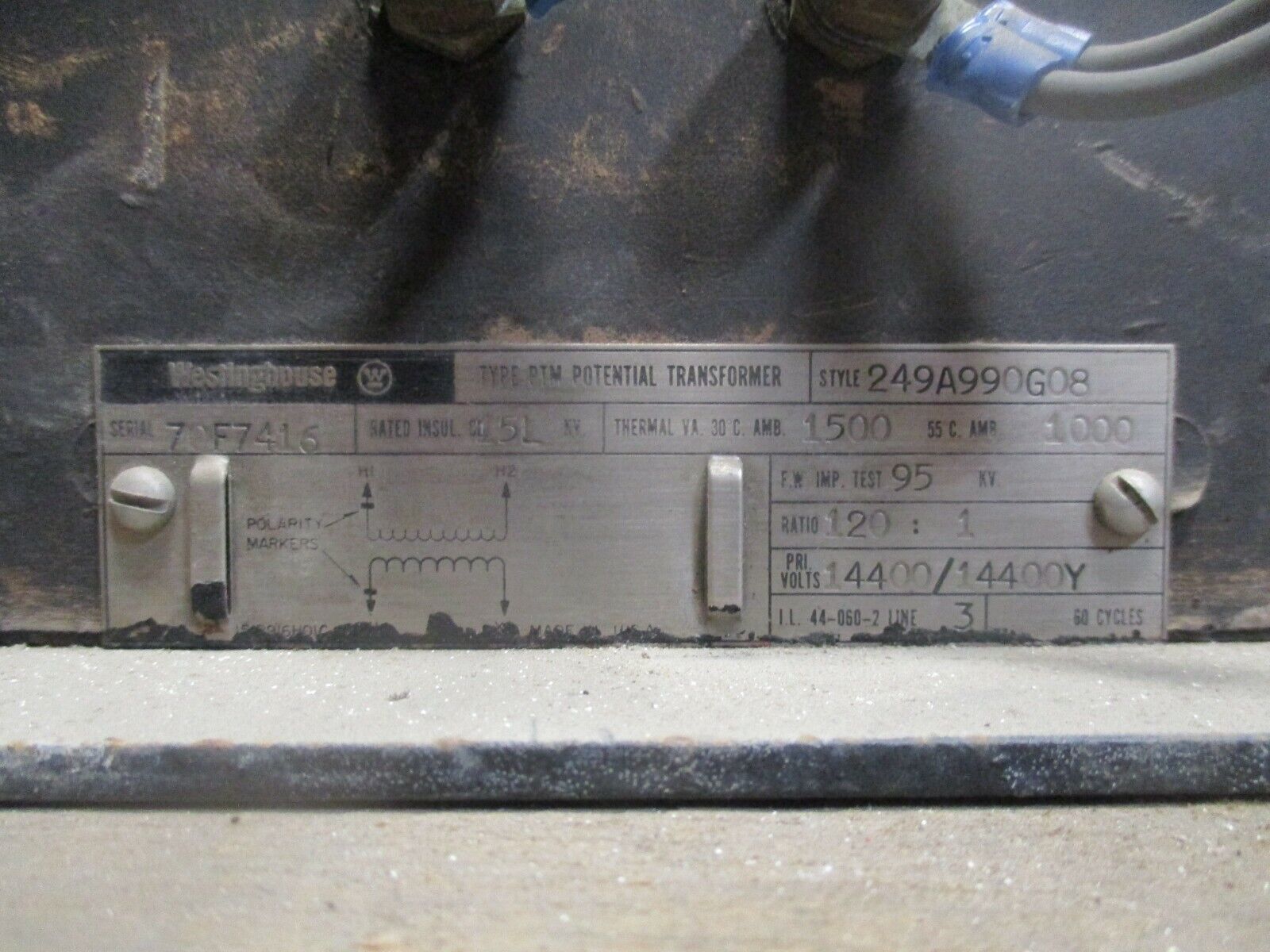 Westinghouse Type PTM Potential Transformer 249A990G08 Ratio 120:1 Pri: 14400V