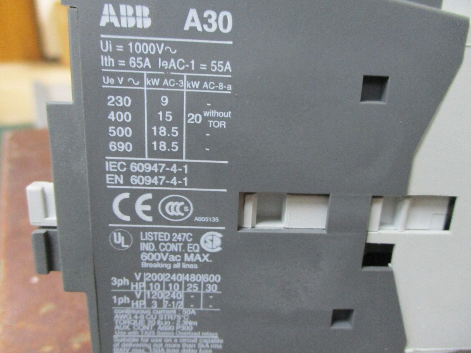 ABB Contactor A30-30-01, Used