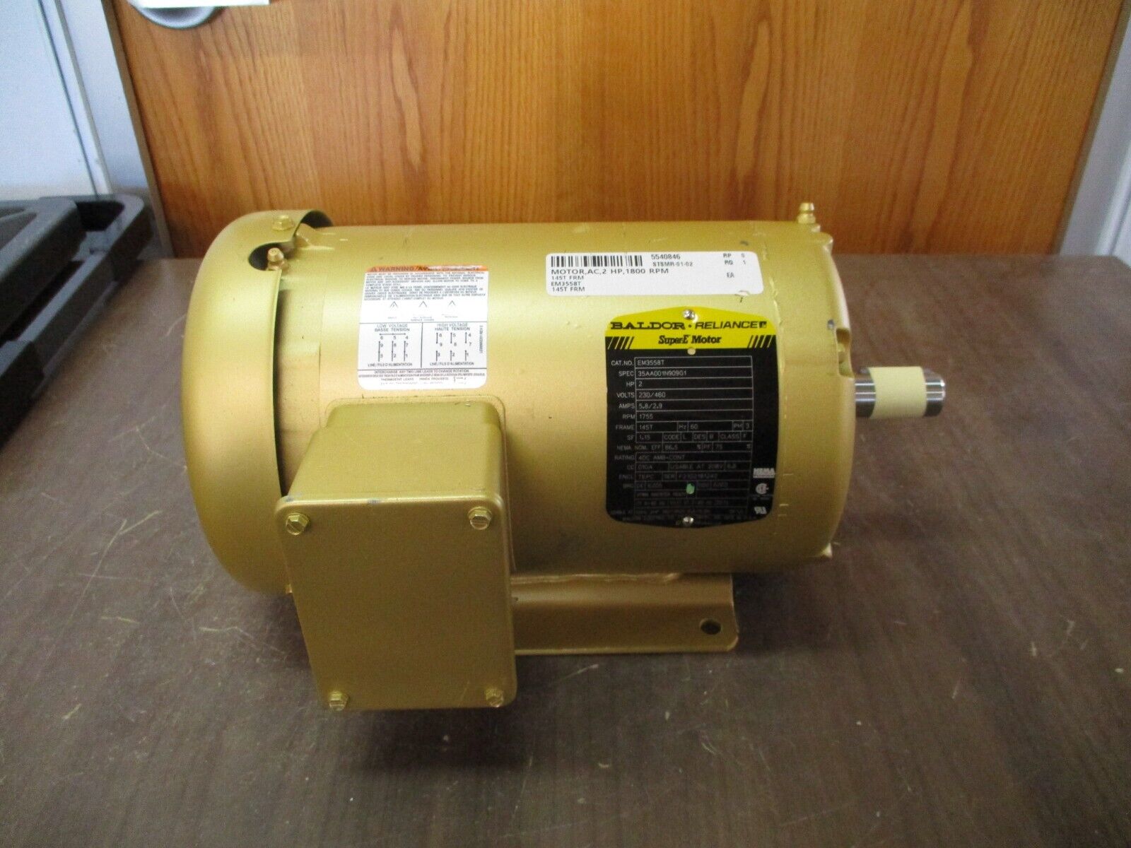 Baldor Motor EM3558T 2HP 1800RPM 230/460V 5.8/2.9A 3Ph 60Hz *No Box* New Surplus