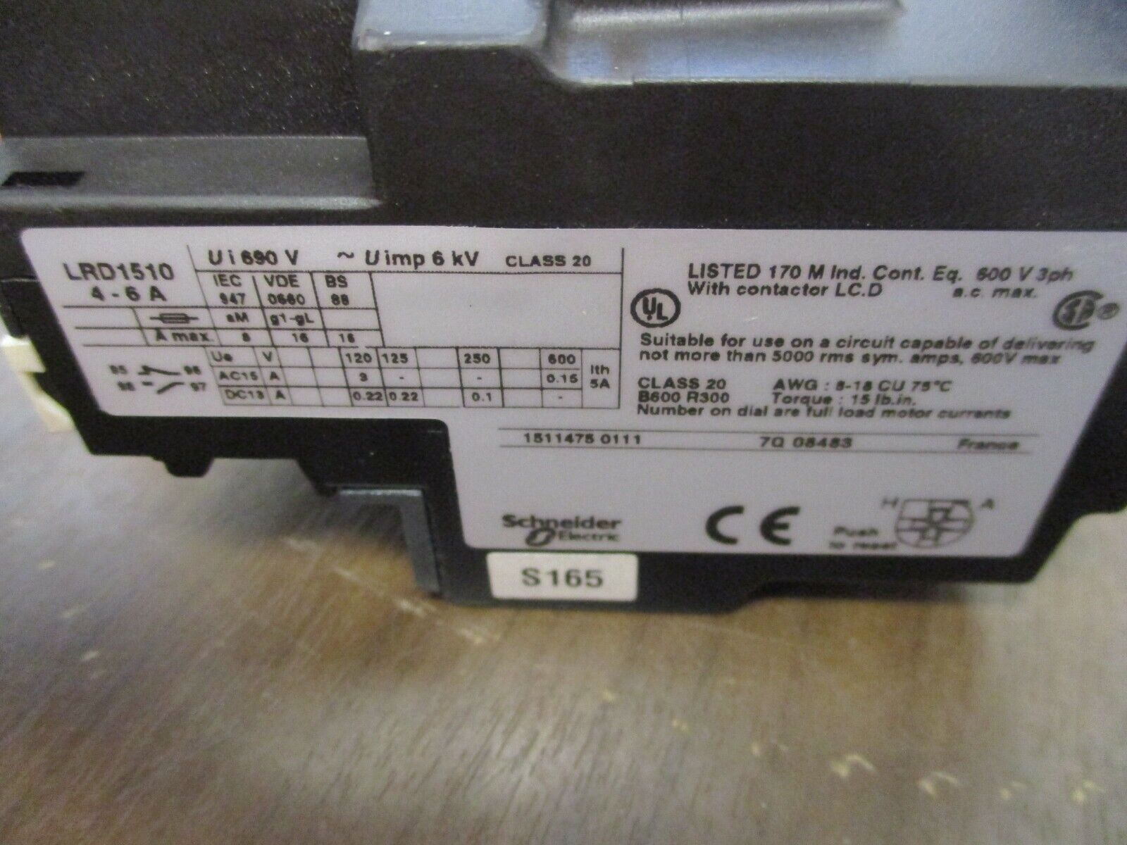 Schneider Electric Solid State Overload LRD1510 Trip: 4-6A Used