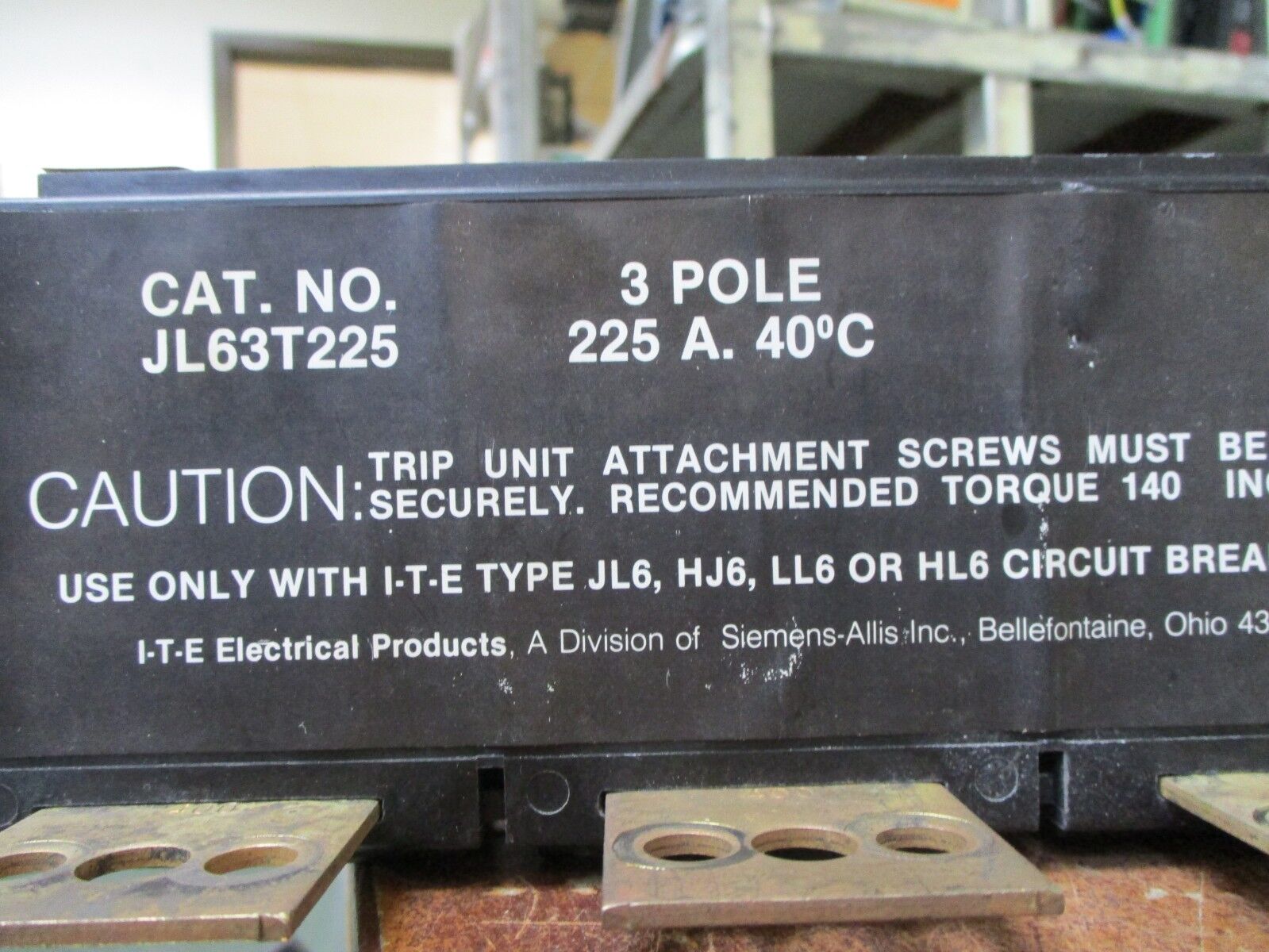 ITE Trip Unit JL63T225 225A 3P Mag: 1250-2500 Used