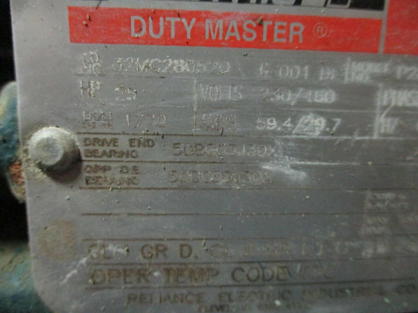 Reliance Duty Master XE Hazardous Location AC Motor P28G0520K 25HP 1800RPM Used