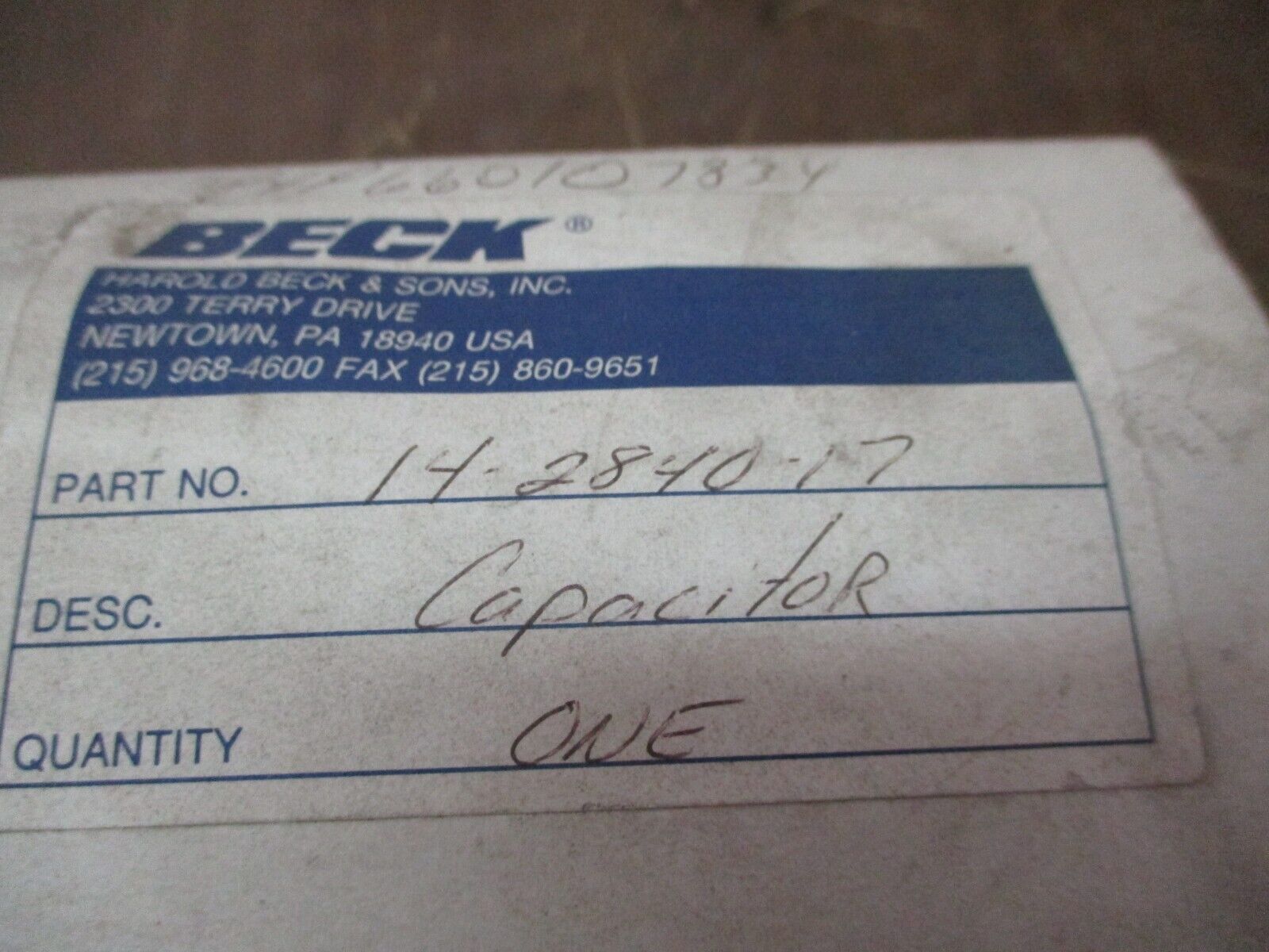 Beck Capacitor 14-2840-17 New Surplus