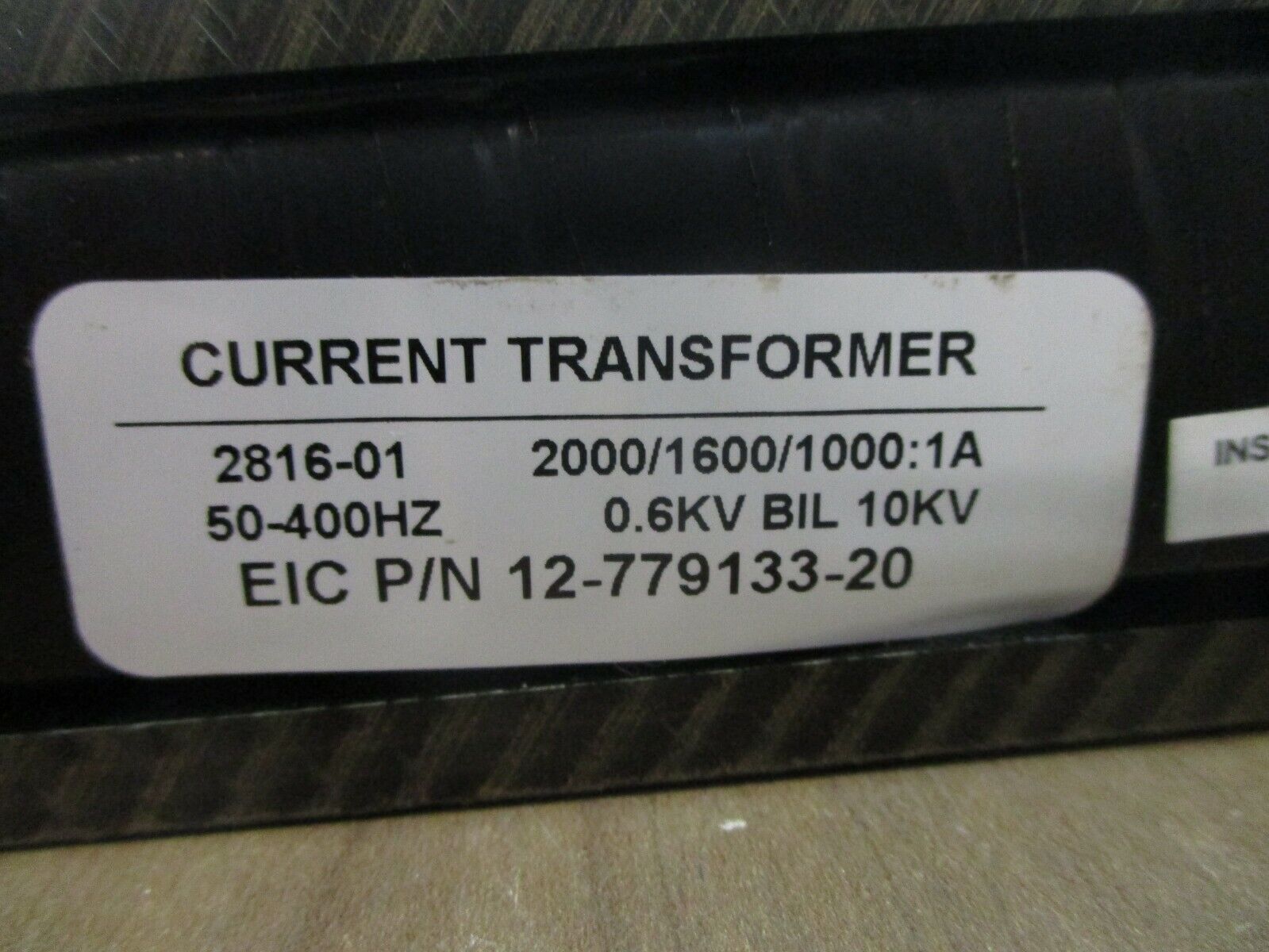 EIC Current Transformer 12-779133-20 Ratio 2000/1600/1000:1A 600V 50-400Hz Used