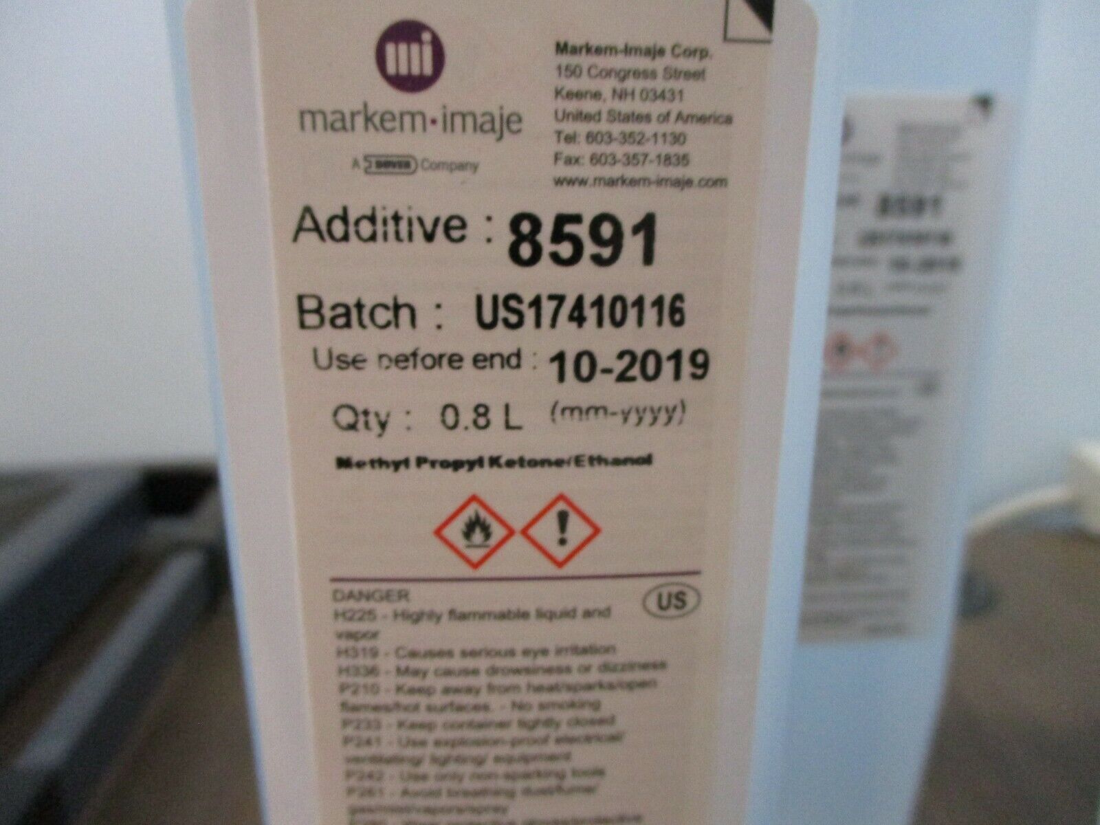 Markem-Imaje 8591 Additive 8591-4 (4) 0.8L Bottles New Surplus