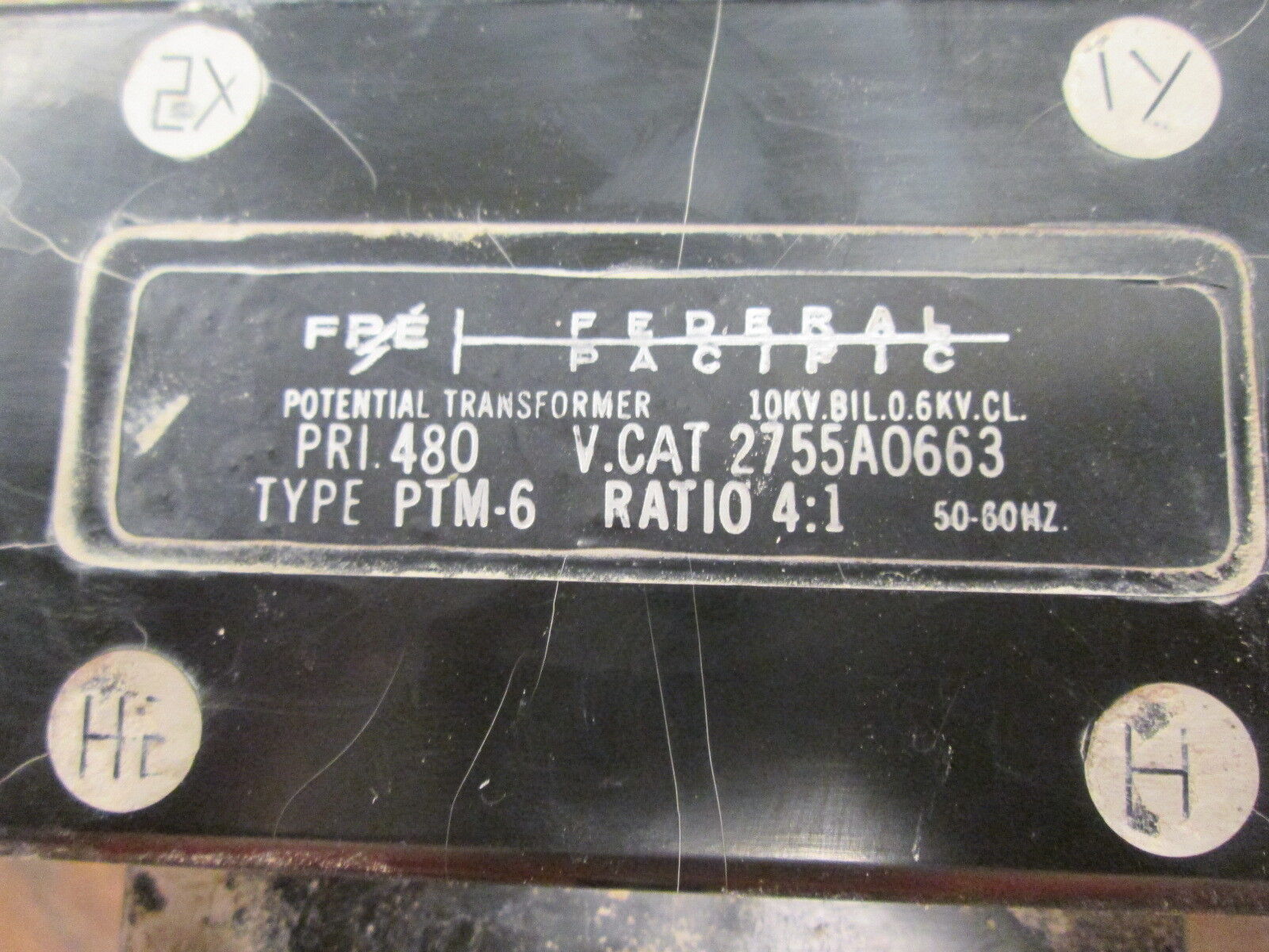 FPE Type PTM-6 Potential Transformer 2755A0663 10KV BIL Ratio 4:1 Pri: 480 Used