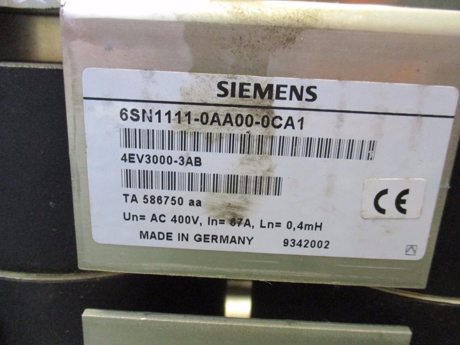 Siemens Line Reactor 6SN1111-0AA00-0CA1 400V 67A 0.4mH Used