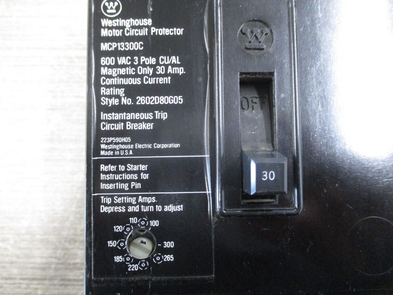 Westinghouse Motor Protector Circuit Breaker MCP13300C Trip: 100-300A 600V 3P