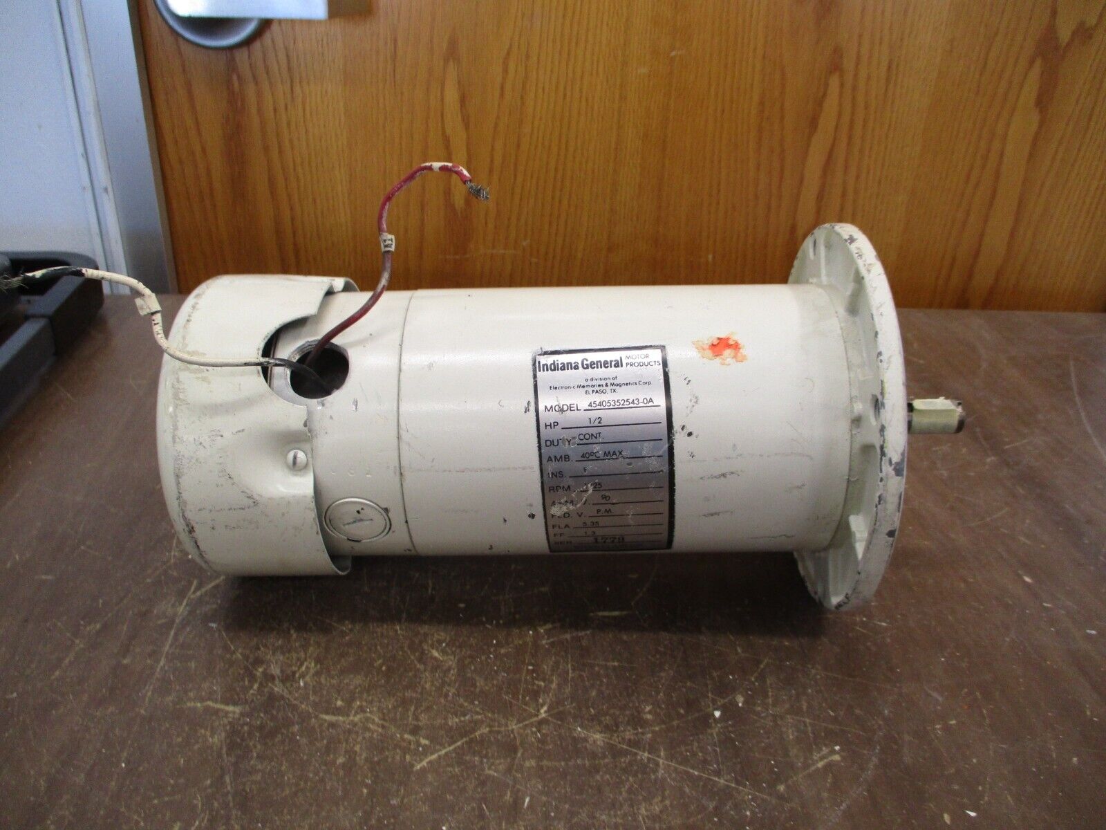 Indiana General DC Motor 45405352543-0A 1/2HP 1800RPM 90V 5.35A Used