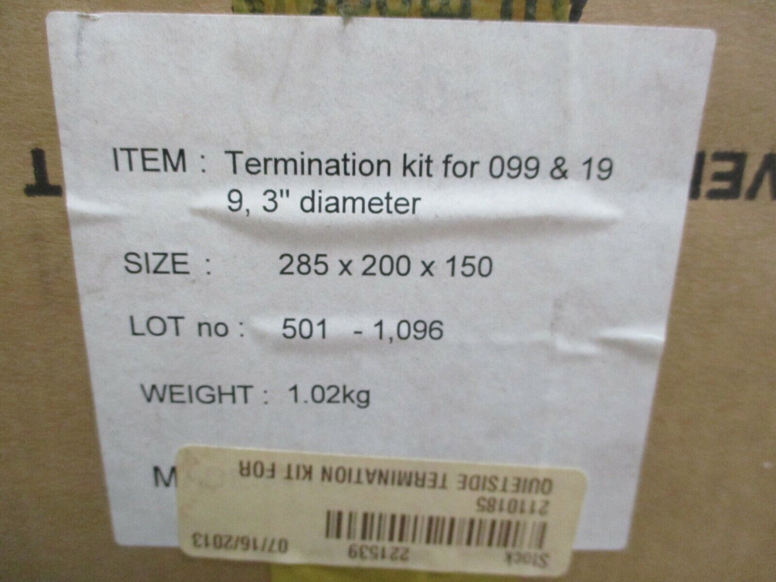 Quietside Termination Kit 2110185 For 099 & 199 3" Diameter New Surplus