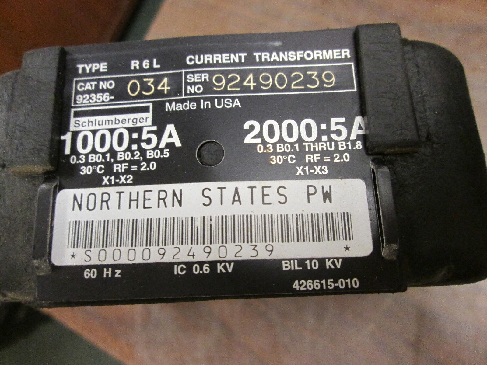 Schlumberger Type R6L Current Transformer 92356-034 10KV BIL 60Hz Used