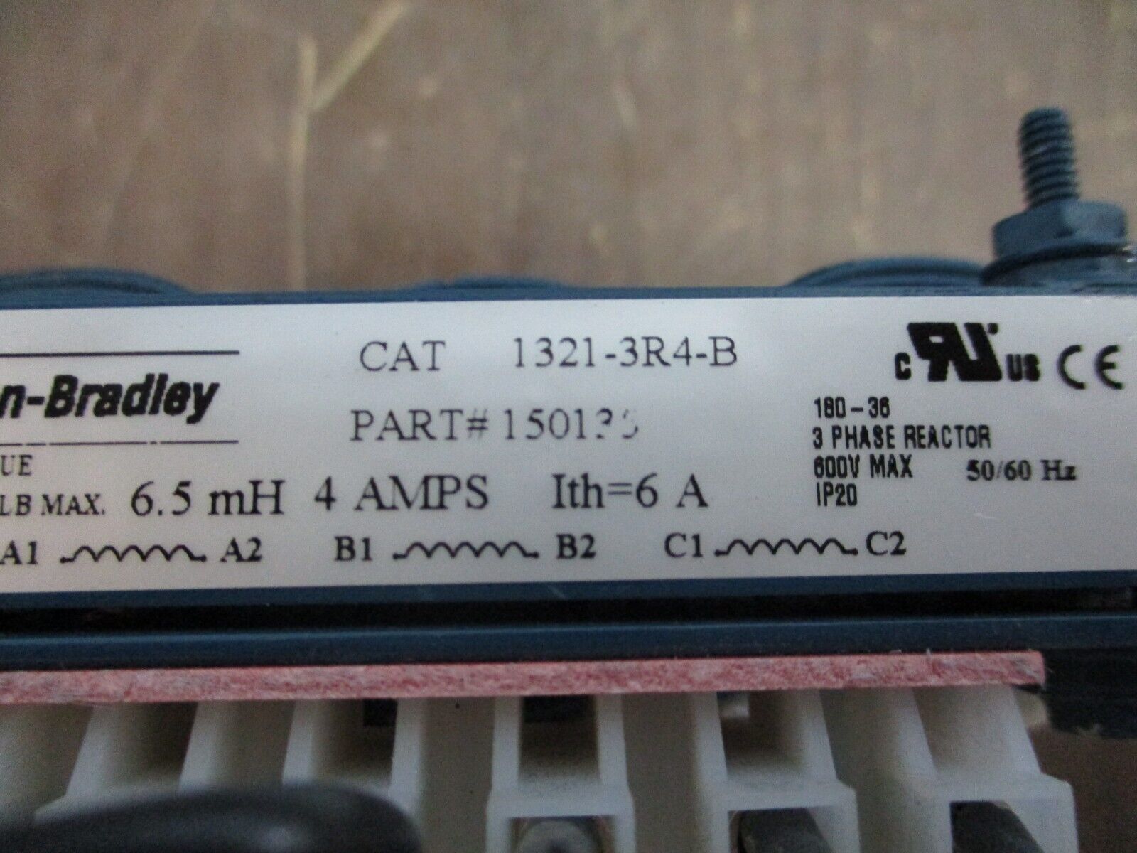 Allen-Bradley 1321-3R4-B Line Reactor 150135 6.5mH 4A 3Ph 600V Used