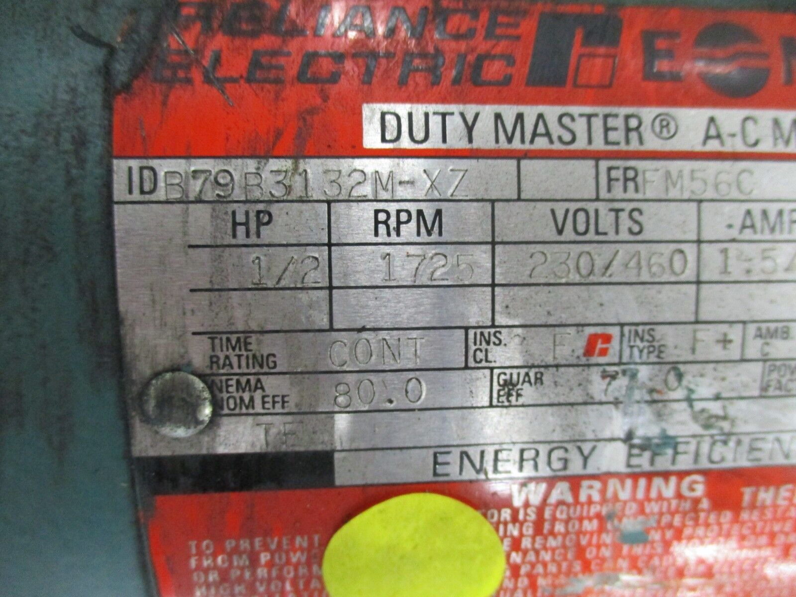 Reliance E-Master Duty Master AC Motor w/ Gear B79B3132M-XZ / 056DM0001A 1/2HP