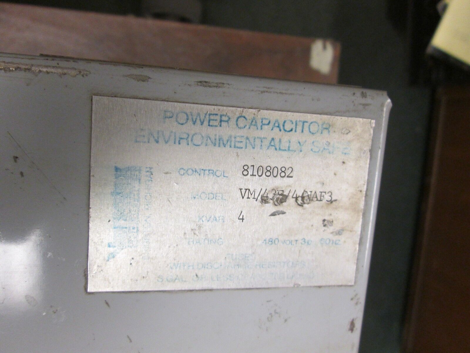 Versatex Power Capacitor VM/43E/4/NAF3 480V 4KVAR 3Ph 60Hz Used