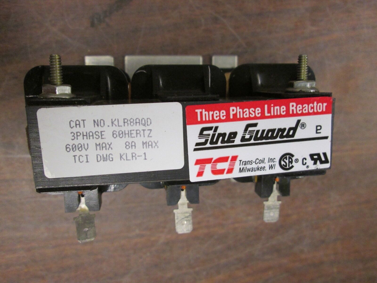 TCI Sine Guard 3-Phase Line Reactor KLR8AQD 600V 8A 60Hz Used