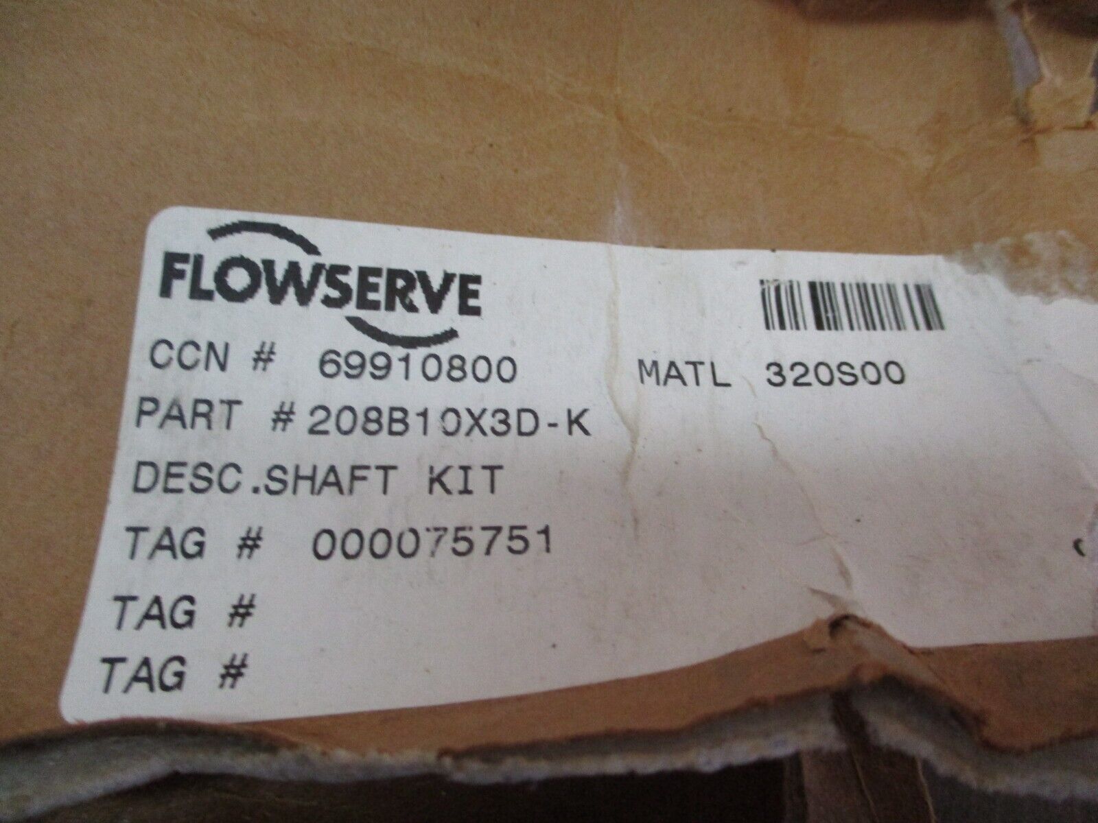 Flowserve Shaft Kit 208B10X3D-K *Damaged Packaging* New Surplus