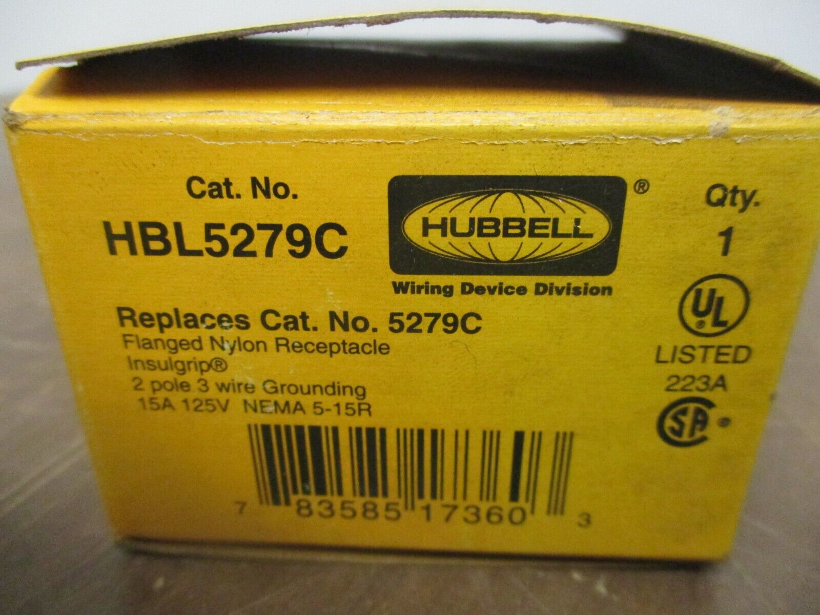 Hubbell Flanged Receptacle HBL5279C 15A 125V 2P 3W New Surplus