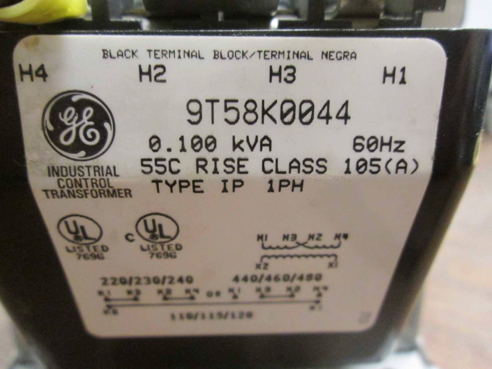 GE Control Transformer 9T58K0044 0.100KVA Pri: 240/480V Sec: 120V 1Ph Used