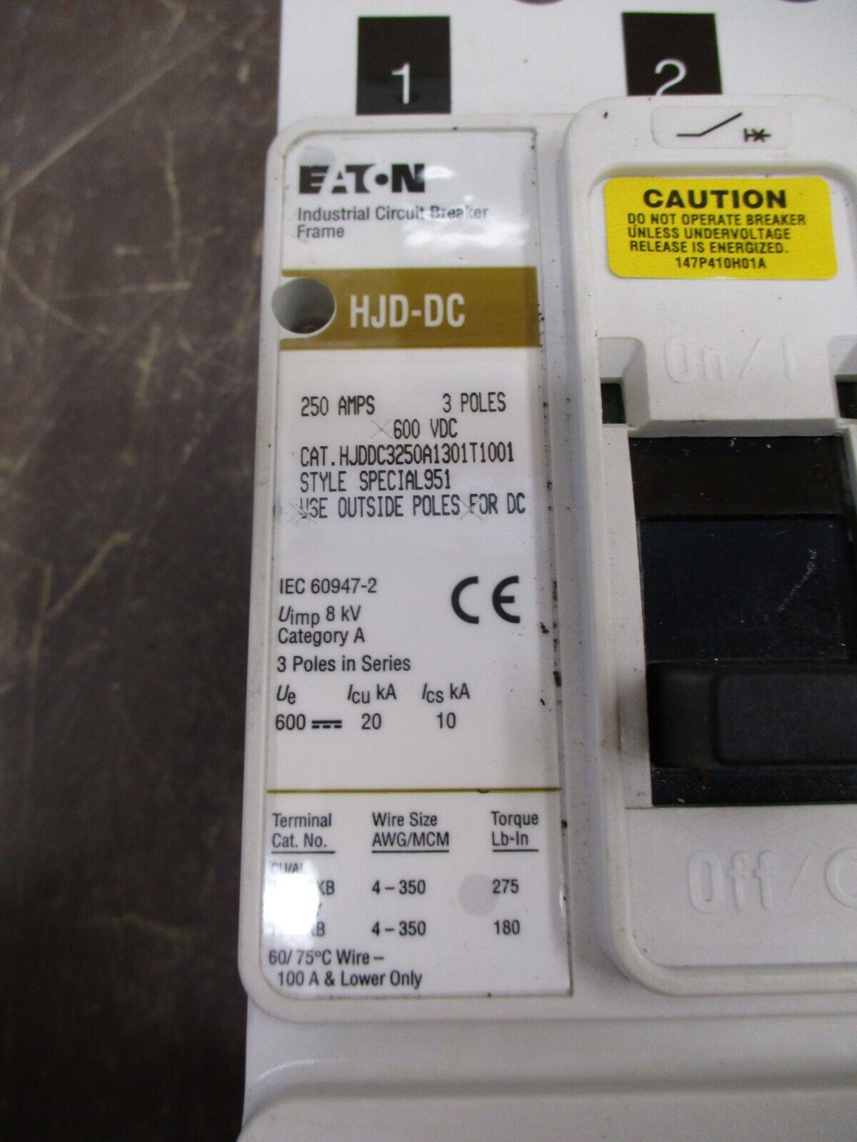 Eaton HJD-DC Circuit Breaker HJDDC3250A1301T1001 250A 600VDC 3P Used