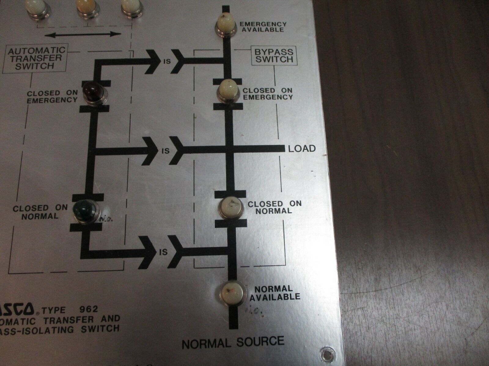 Asco Transfer & Bypass Switch Status Indicator Panel Type 962 Used