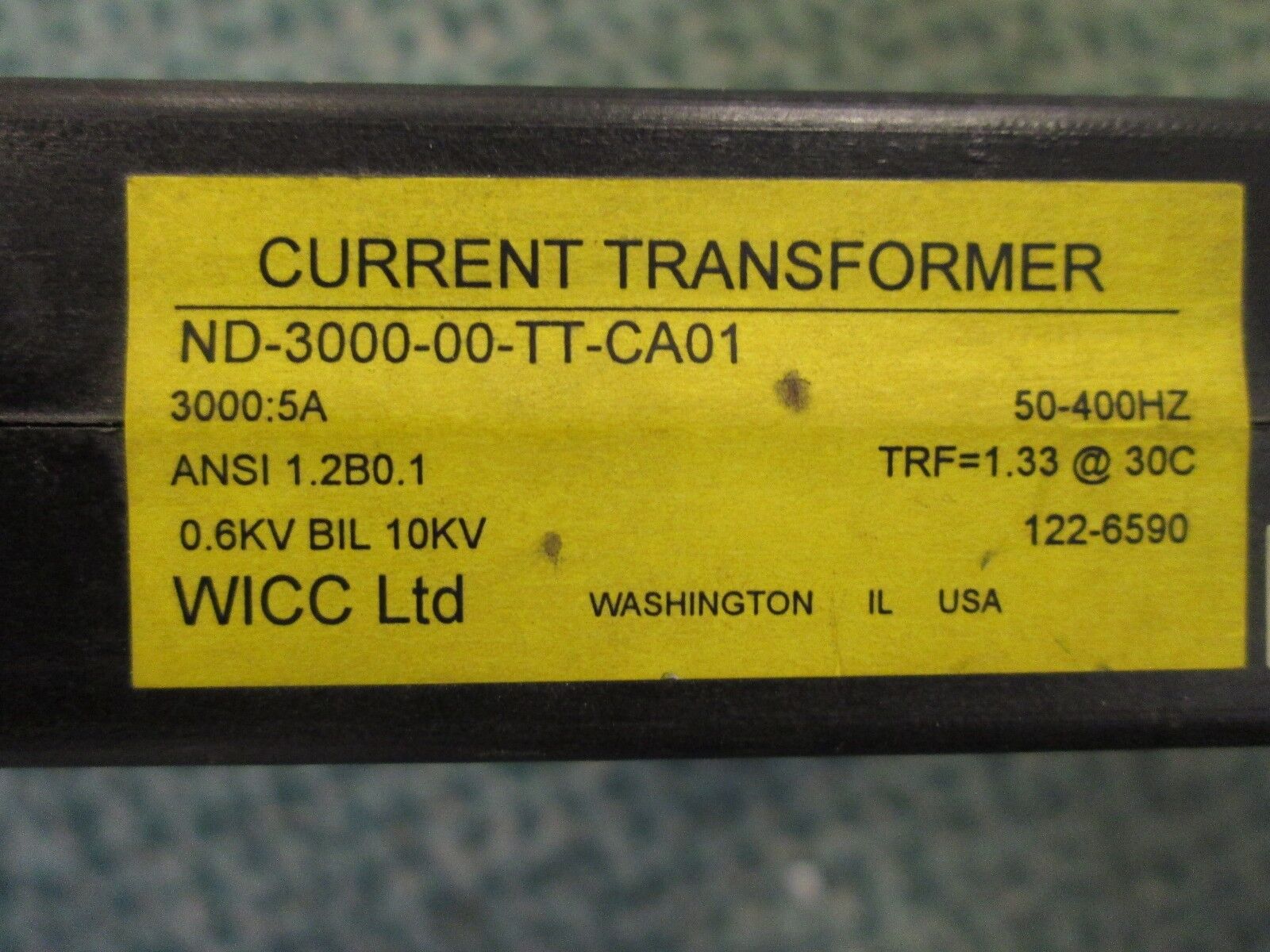 WICC Current Transformer ND-3000-00-TT-CA01 3000:5A Ratio 600V 50-400Hz Used