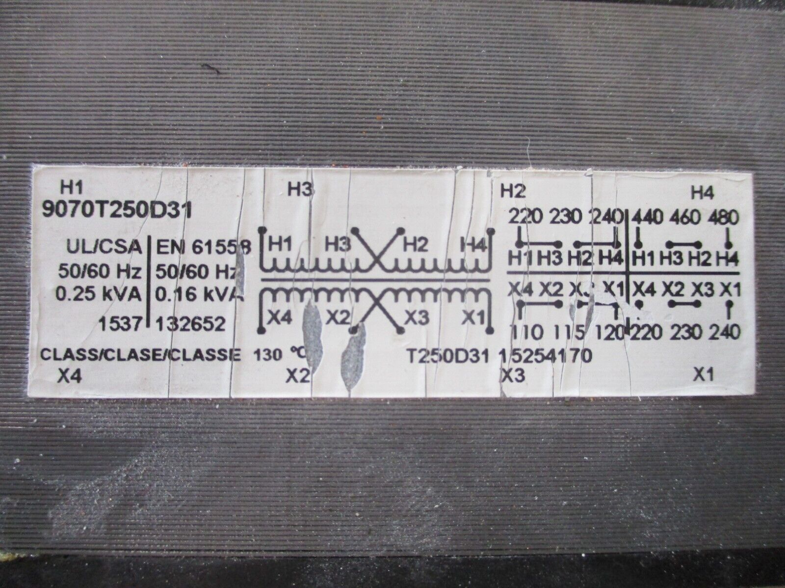 Square D Control Transformer 9070T250D31 Pri:240/480V Sec:120/240V 50/60Hz Used