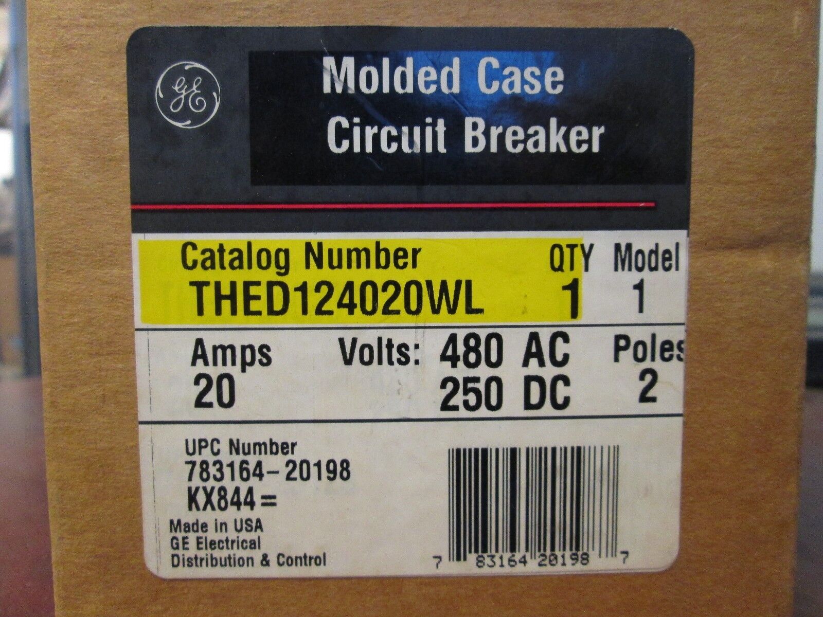 GE Hi-Break Circuit Breaker THED124020WL 20A 480VAC/250VDC 2P New Surplus