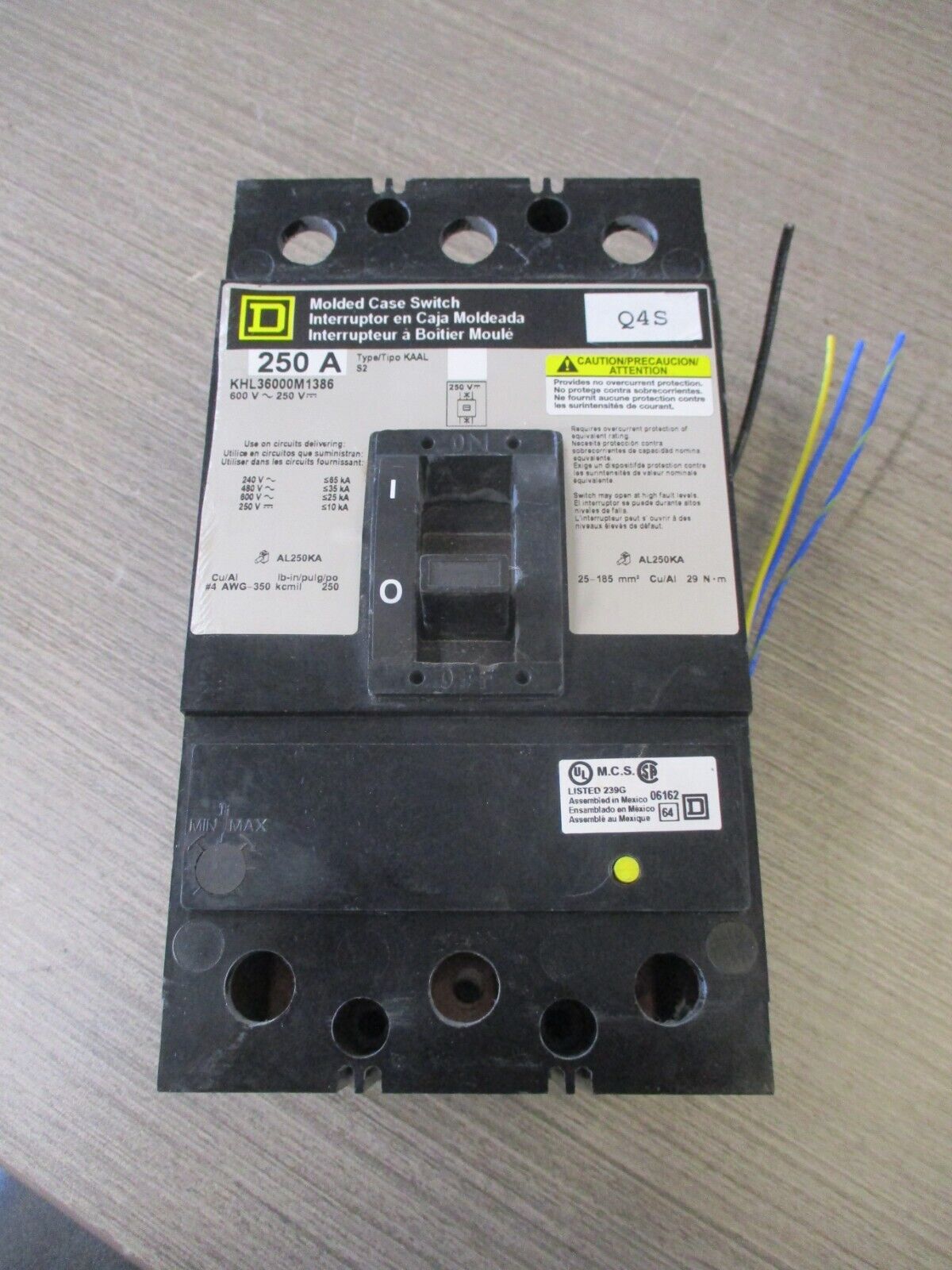 Sqaure D Circuit KHL36000M1212 250A 600V 3P Used.