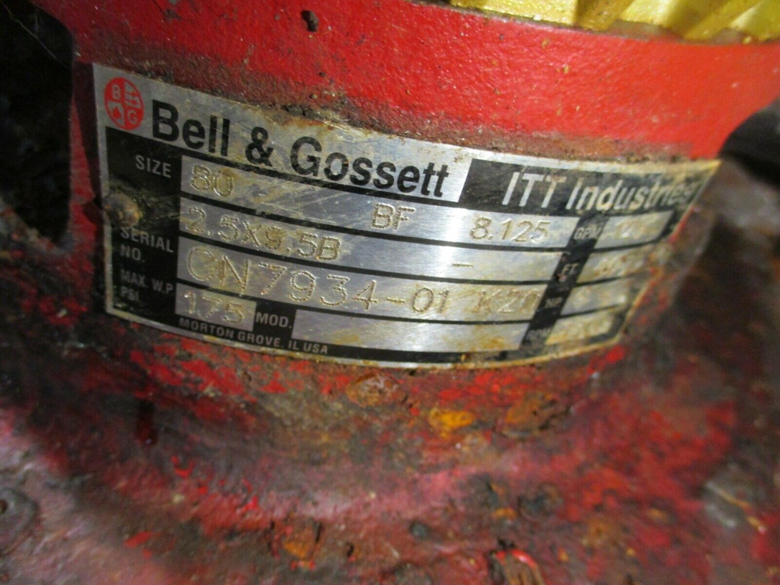 Bell & Gossett Pump 80BF8.125 2.5X9.5B 125GPM 60FT Head 1800RPM 5HP Used