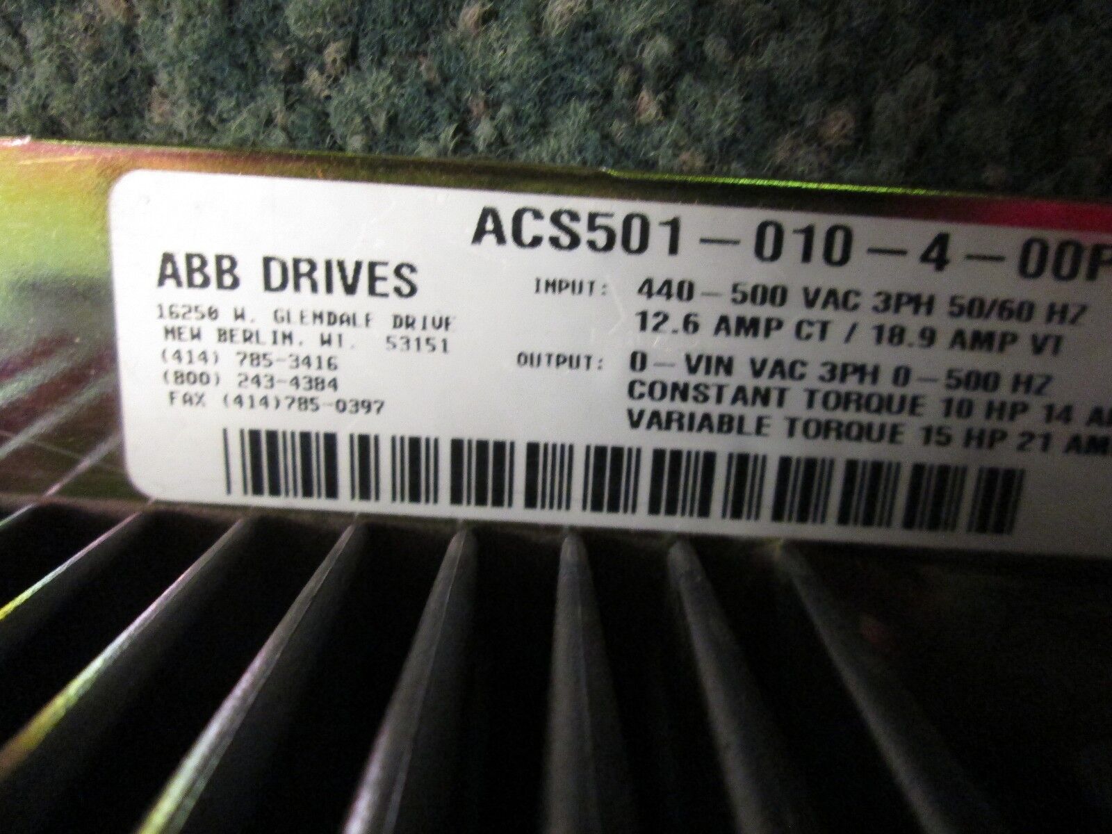 ABB ACS501 AC Drive ACS501-010-4-00P2 10HP Used