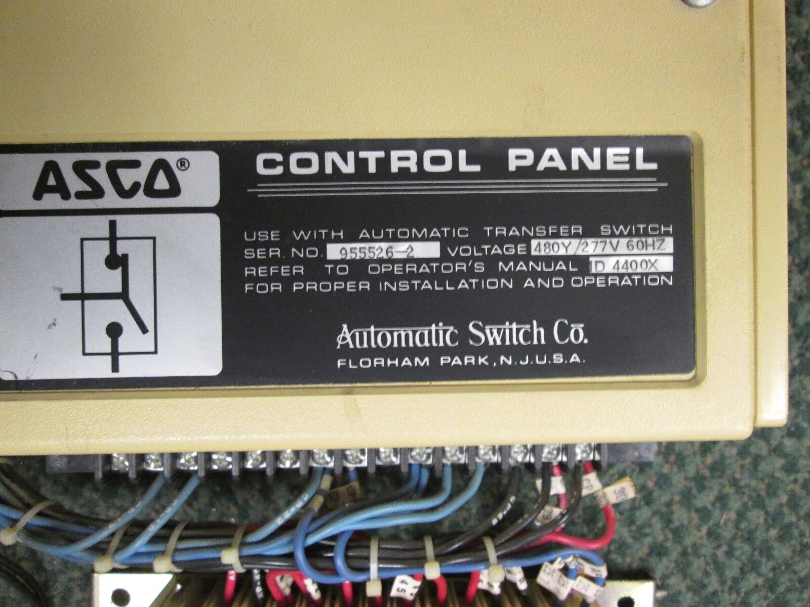 ASCO Control Panel with In Phase Relay 214A298 480Y/277V Used