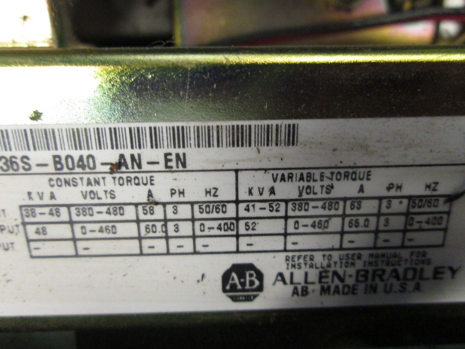 Allen-Bradley AC Drive 1336S-B040-AN-EN 40HP Used