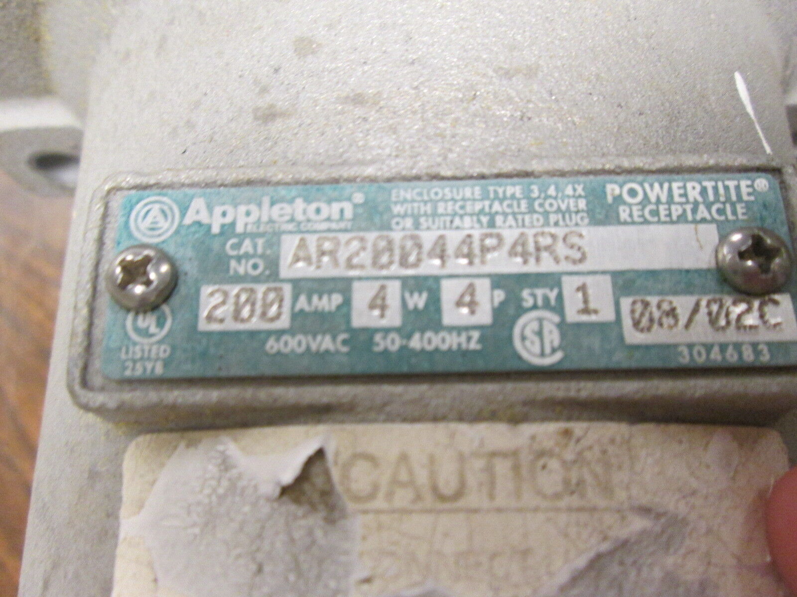 Appleton Reverse Service Receptacle AR20044P4RS 200A 600V 4W 4P Used