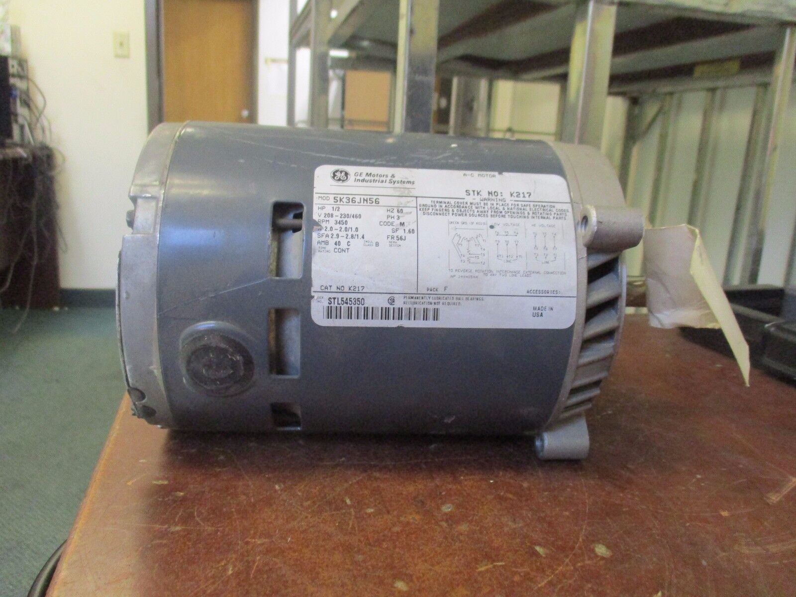 GE Motor 5K36JN56 1/2HP 3450RPM 208-230/460V 2.0-2.0/1.0A New Surplus