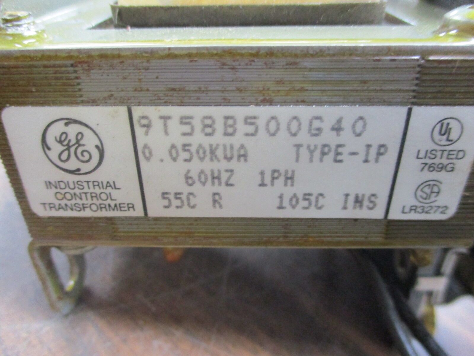 GE Control Transformer 9T58B500G40 0.050KVA Pri:480V Sec:120V 60Hz 1Ph Used