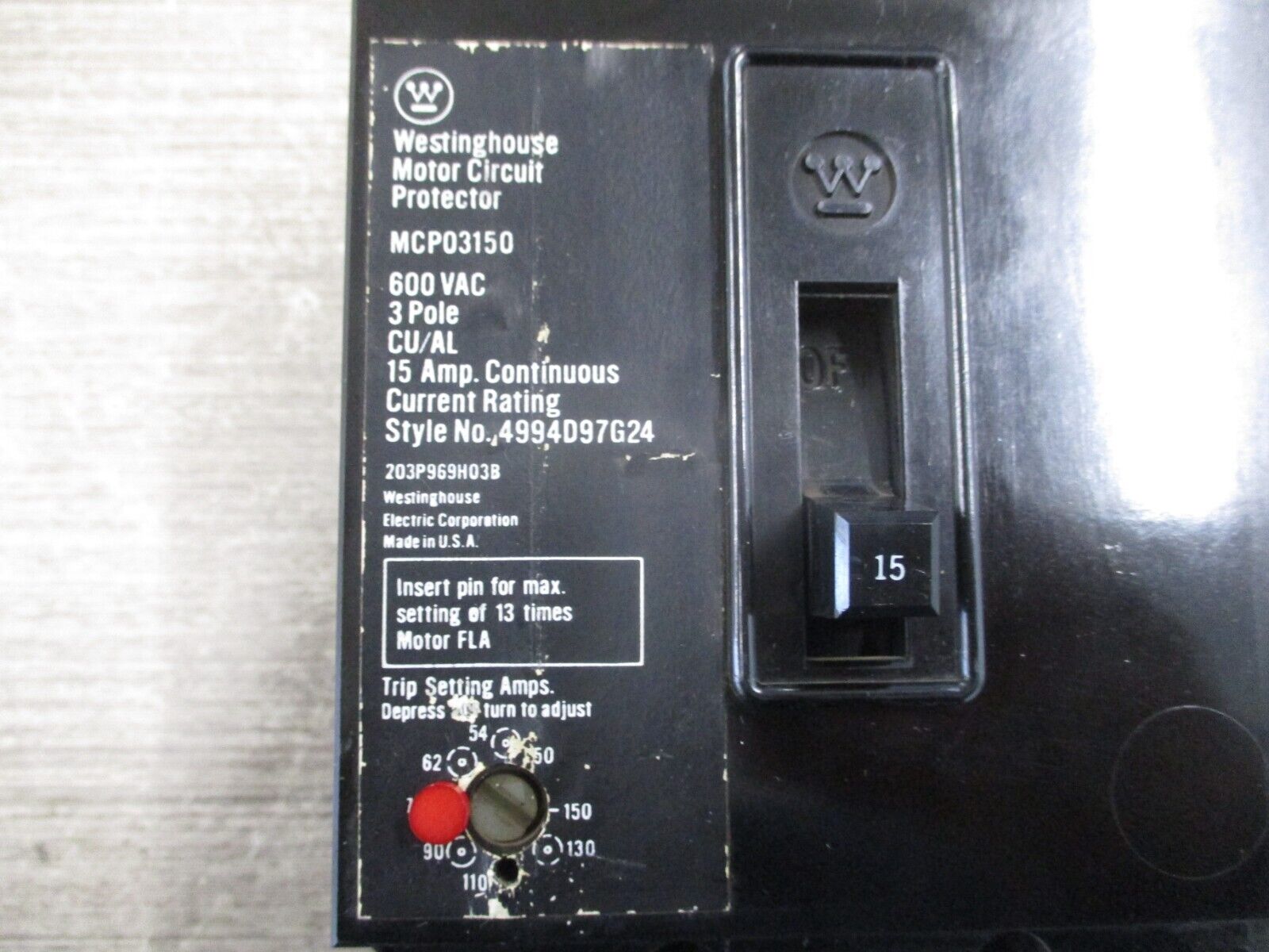 Westinghouse Motor Protector Circuit Breaker MCP03150 Trip: 50-150A 600V 3P