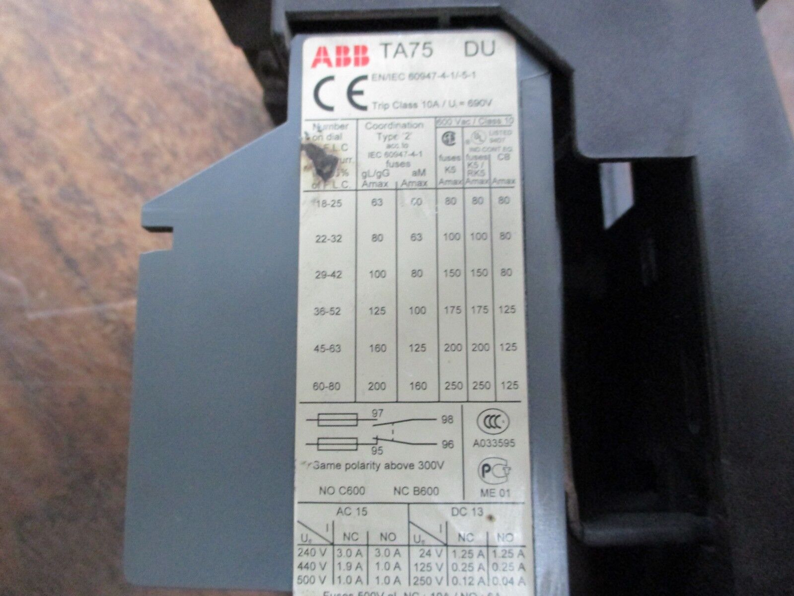 ABB Solid State Overload w/ Din Rail Adapter TA75 DU Trip: 60-80A Used