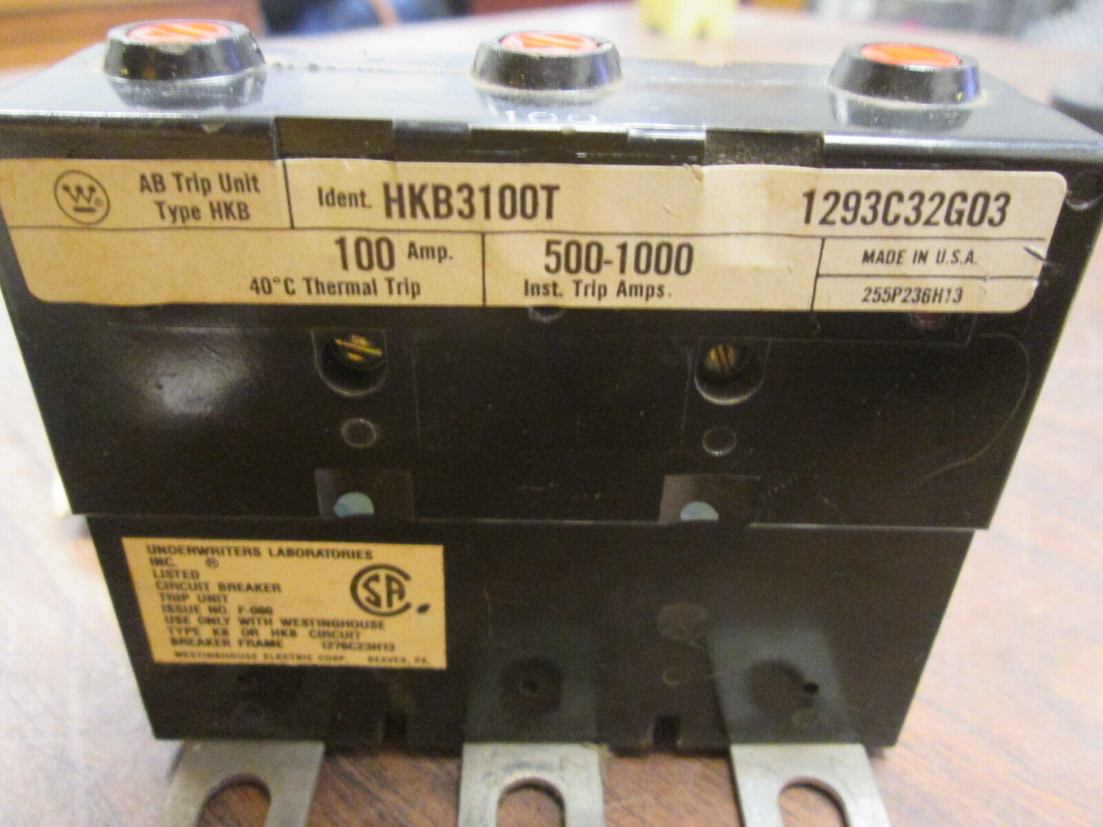 Westinghouse AB Trip Unit HKB3100T 100A Trip: 500-1000A Used