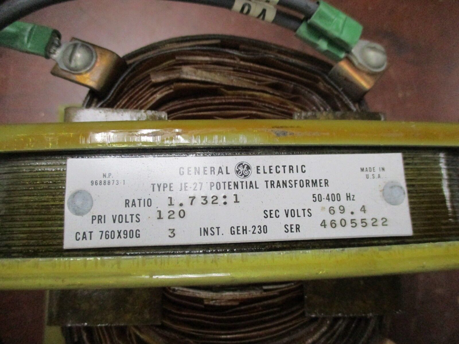 GE Type JE-27 Potential Transformer 760X90G3 Ratio 1.732:1 Pri: 120V Sec: 69.4V