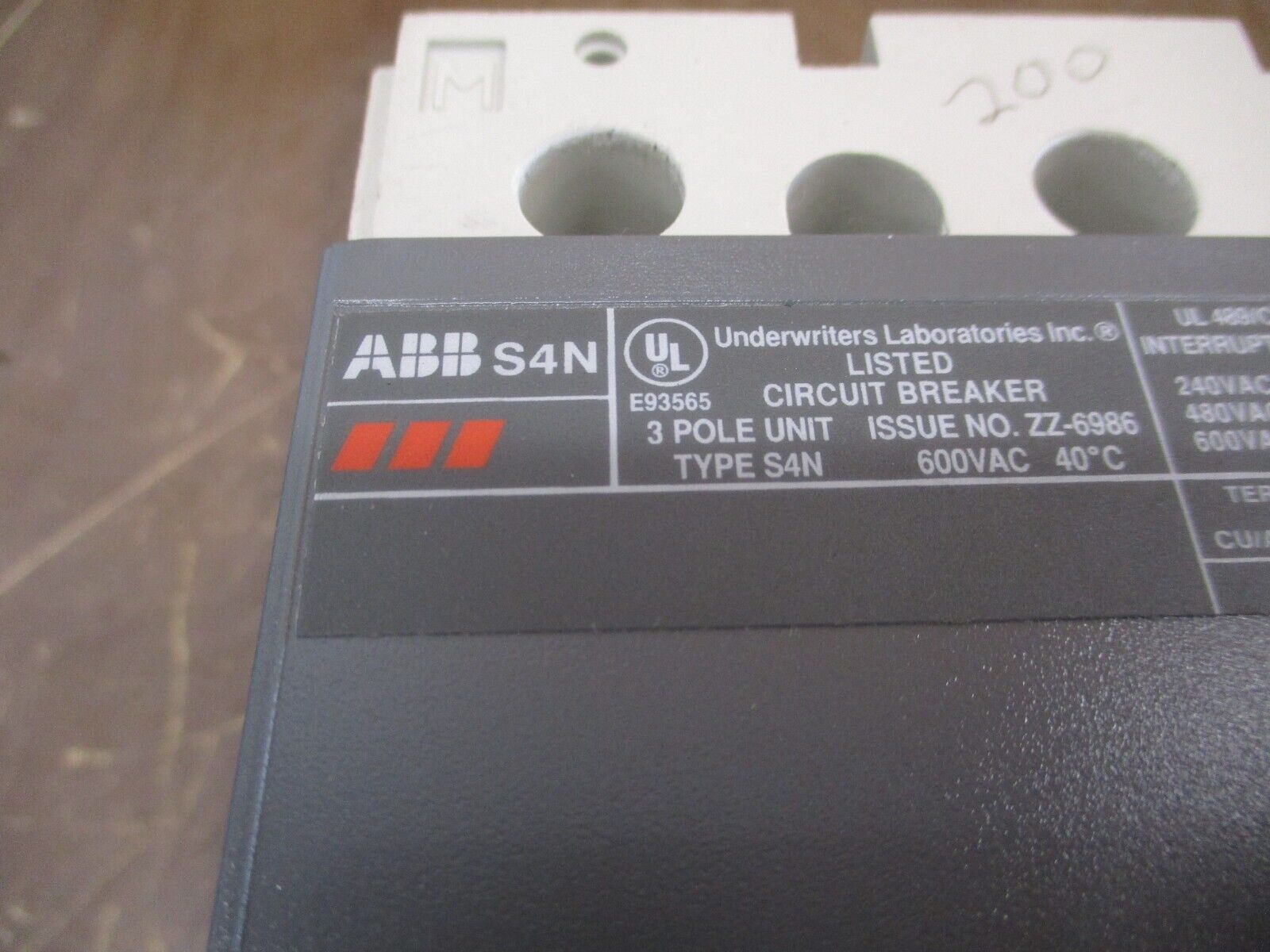 ABB SACE S4 Circuit Breaker S4N PR211 250A 600V 3P Used