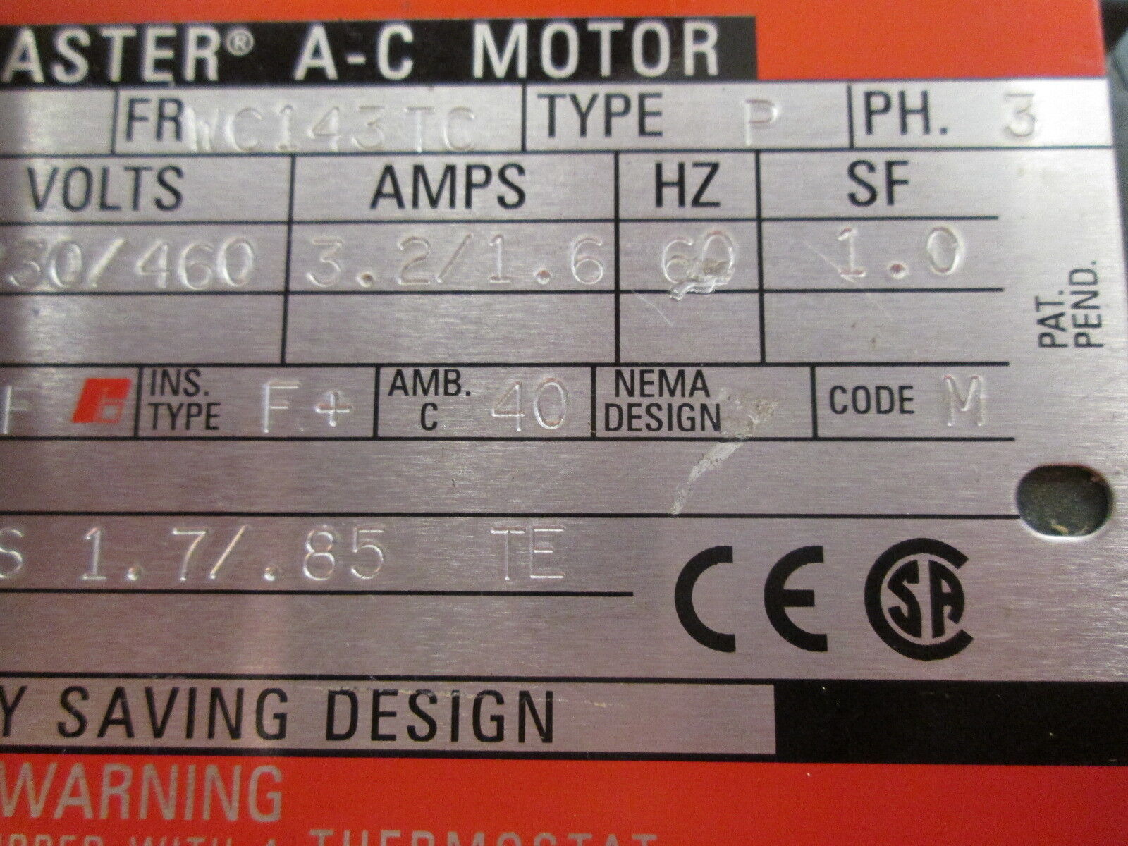 Reliance AC Motor w/ Encoder P14A5803P-AC 1HP 1736RPM FR: WC143TC 230/460V Used